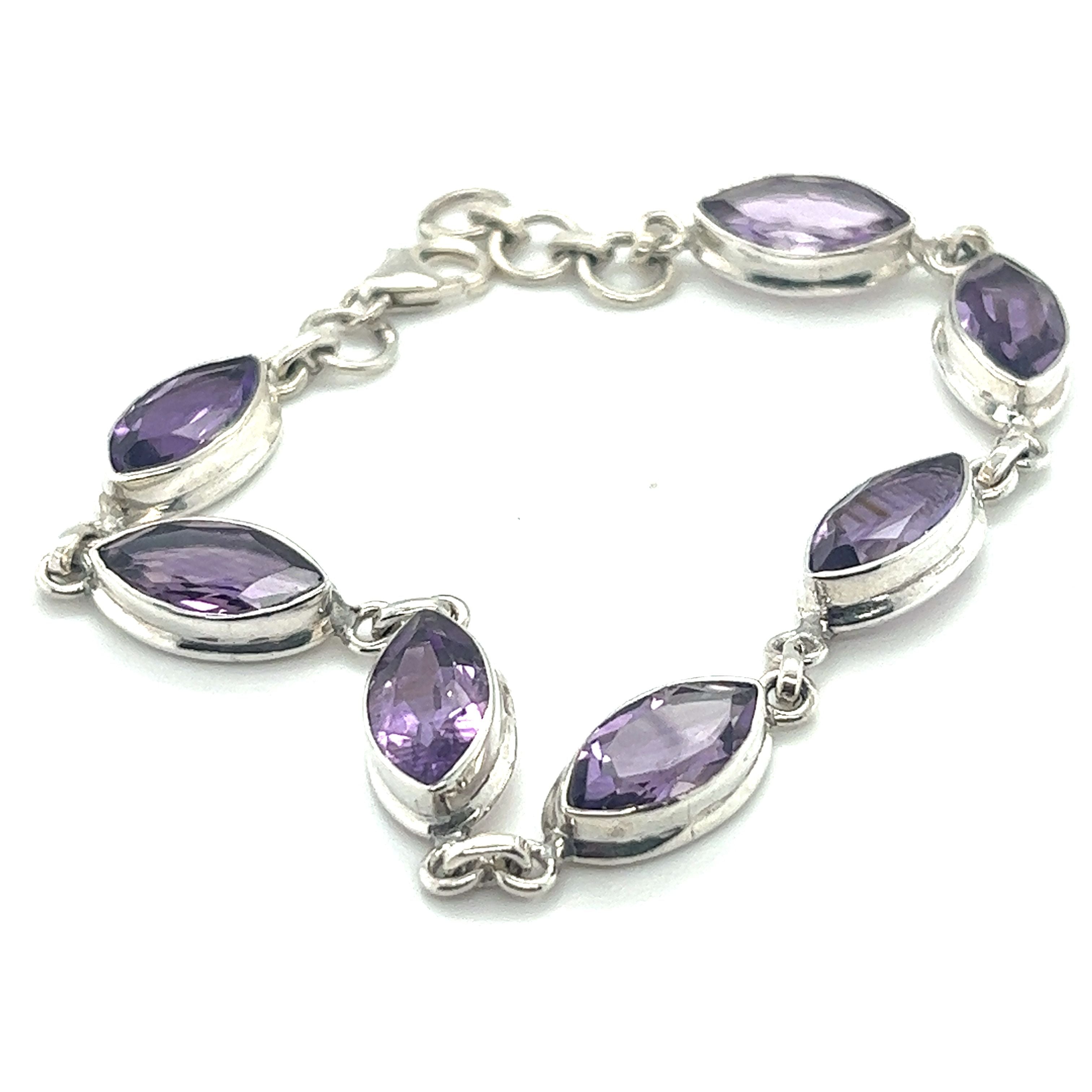 Super Silver's Stunning Amethyst Marquise Shaped Bracelet, perfect for promoting healing and enhancing creativity.