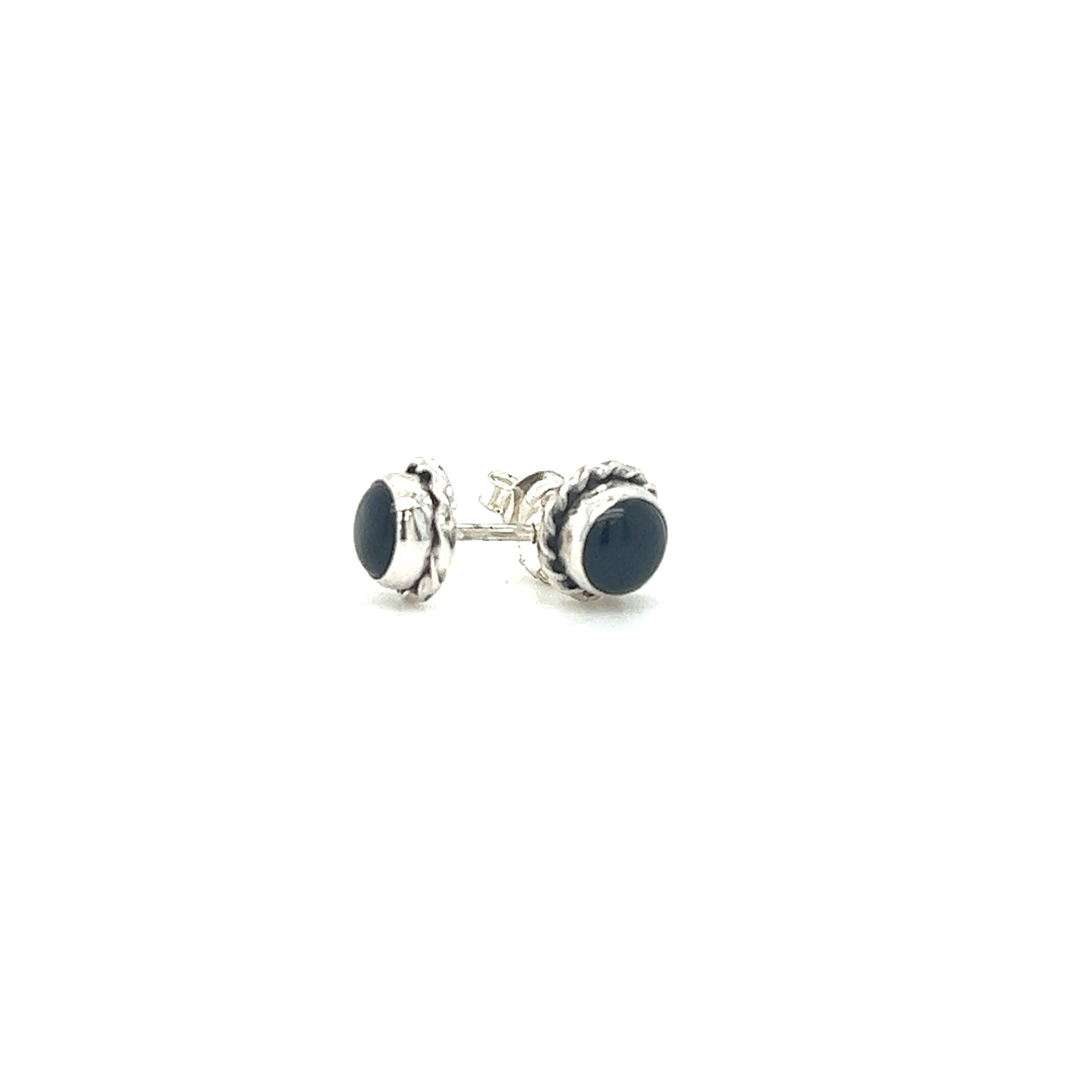 A variety of Super Silver Round Stone Stud Earrings with Twist Details on a white background.