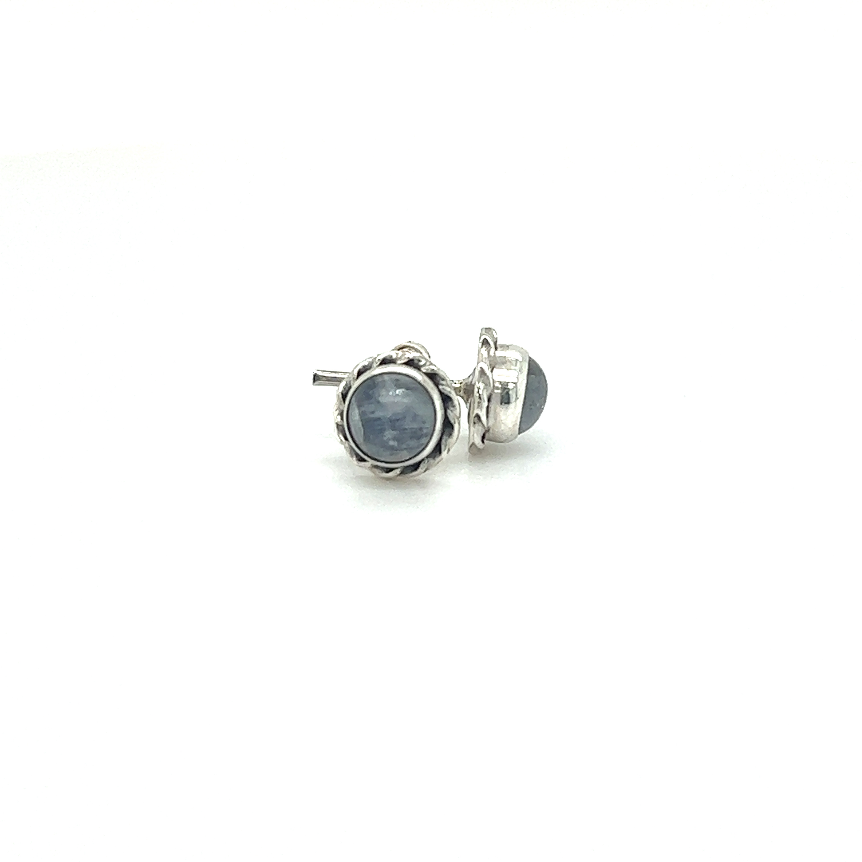 A pair of Super Silver Round Stone Stud Earrings with Twist Details, offering variety in color.