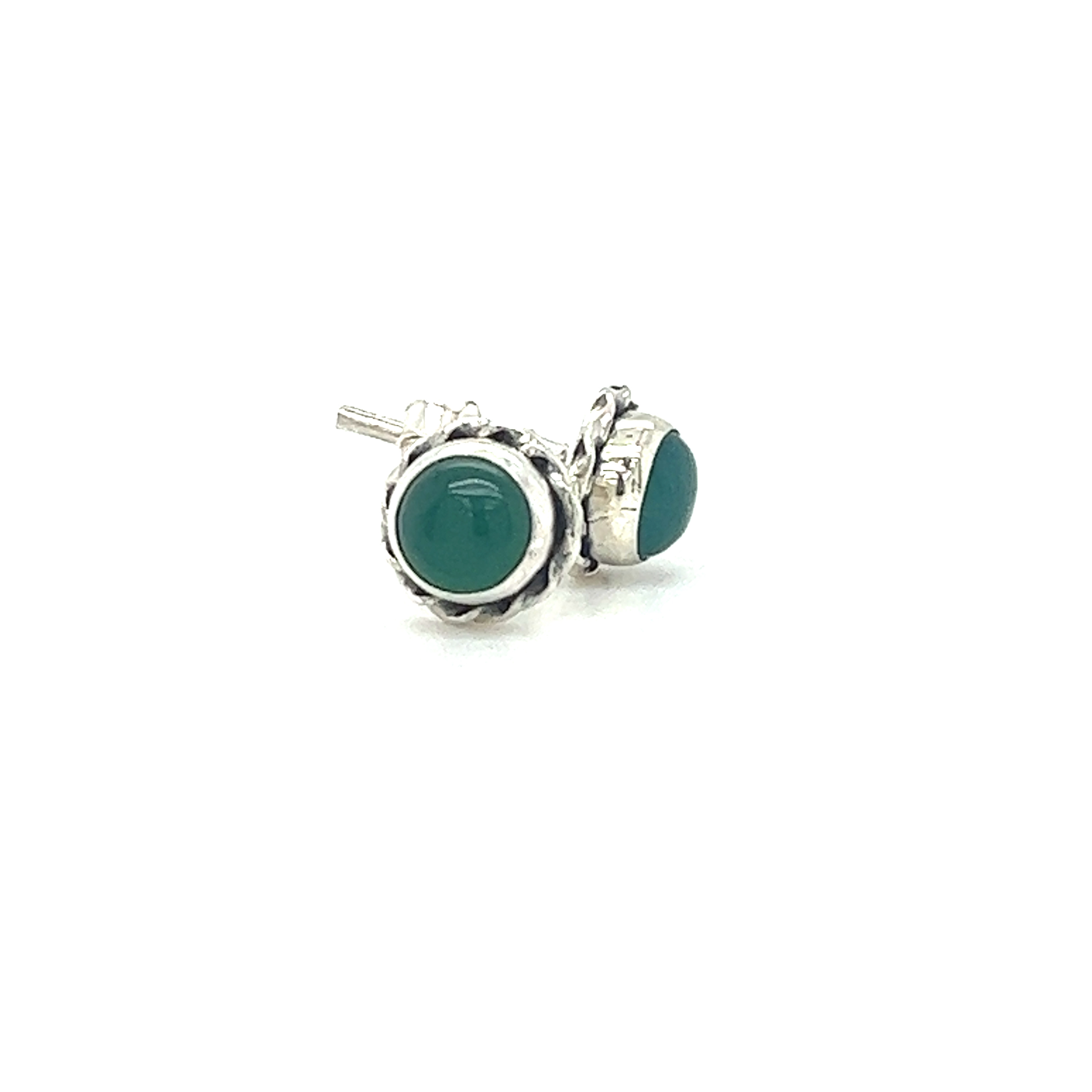 Variety of Round Stone Stud Earrings with Twist Details in sterling silver, showcasing a rich color. (Brand: Super Silver)