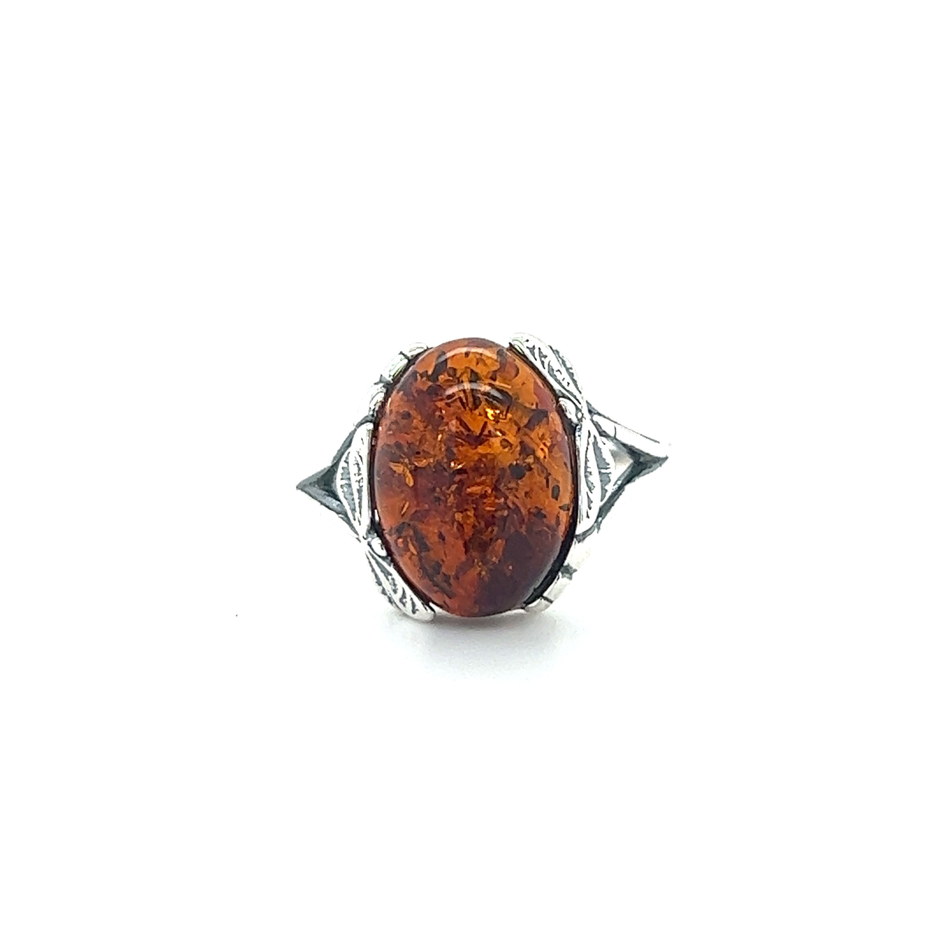 Super Silver's Dragonfly Band Amber Ring