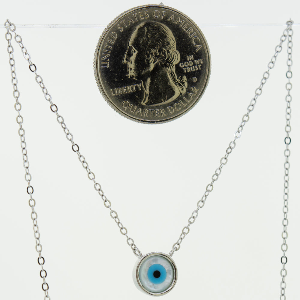 An adjustable chain Simple Evil Eye necklace made of .925 Sterling Silver by Super Silver.
