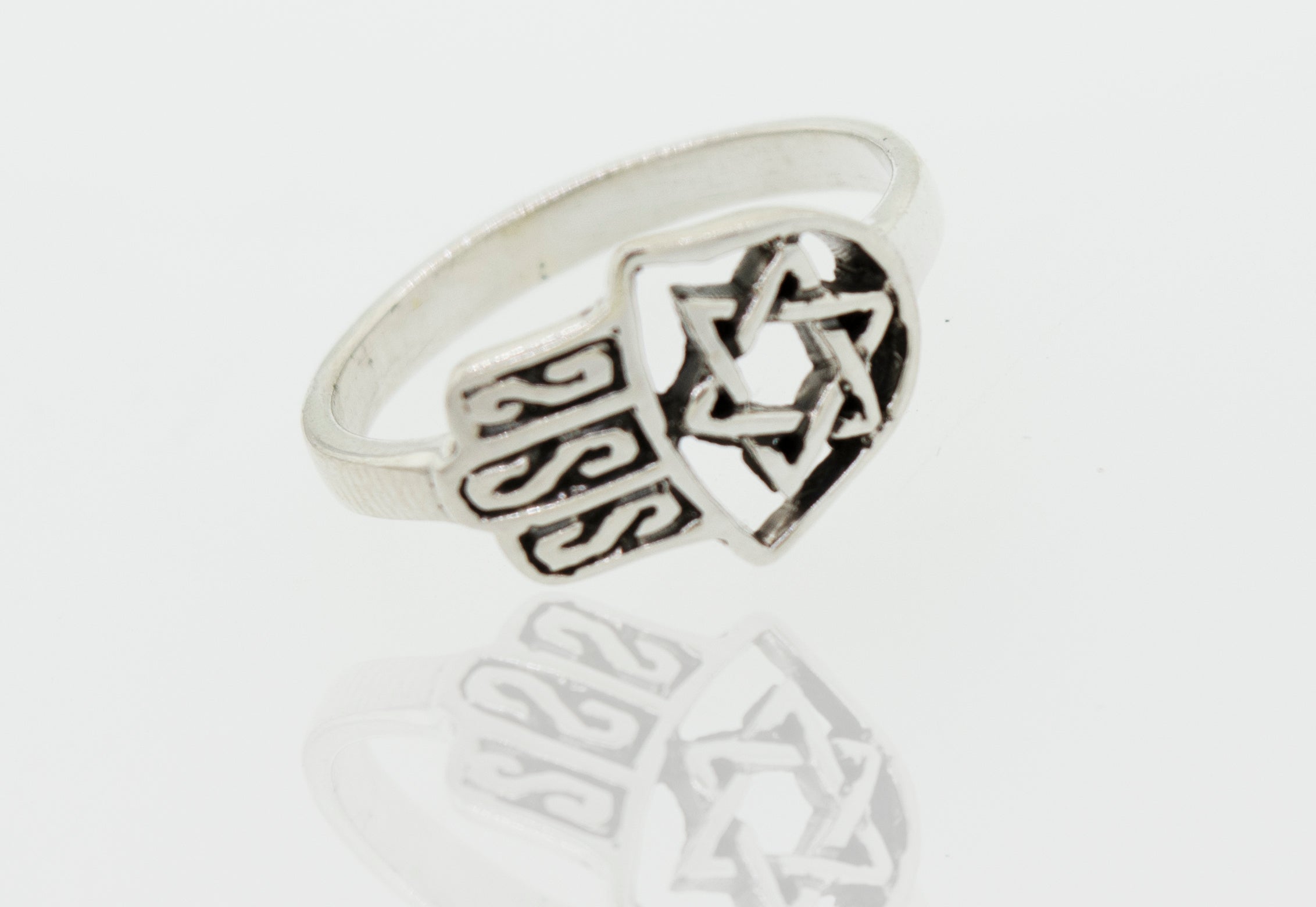 A cultural Hamsa With Star of David Ring, perfect for boho style.