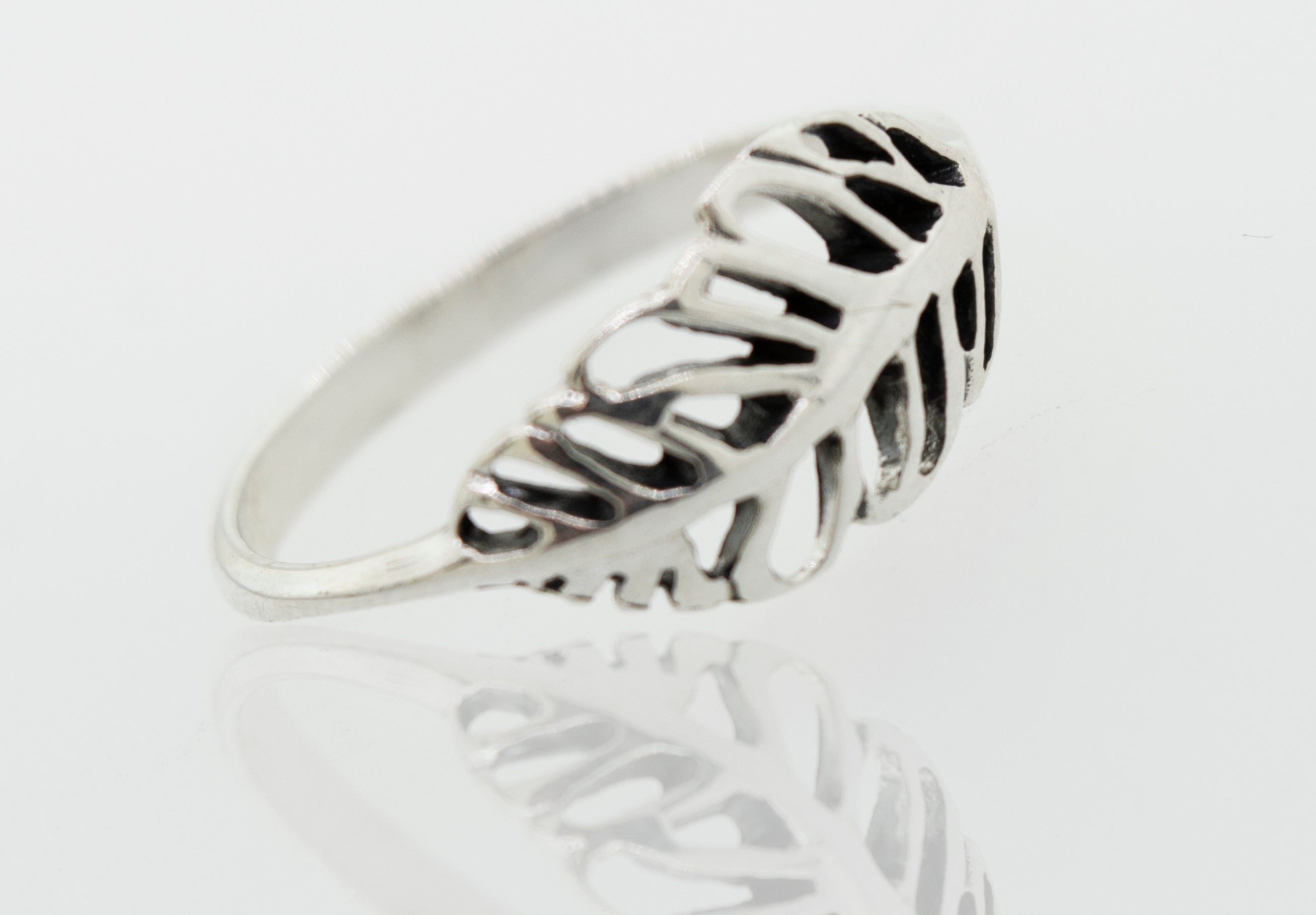 A Super Silver Cutout Leaf Ring.