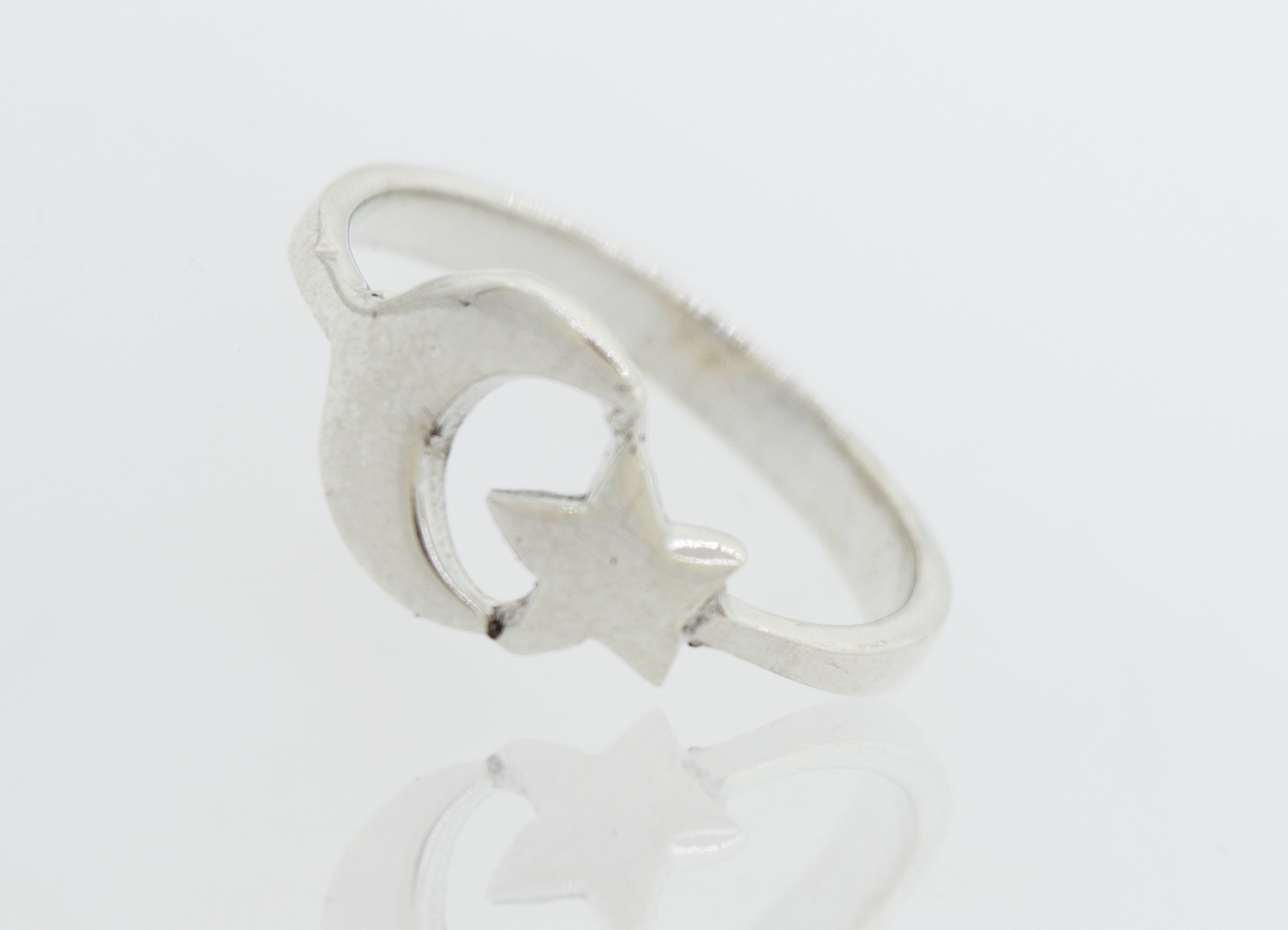 A Super Silver Crescent Moon And Star Ring.