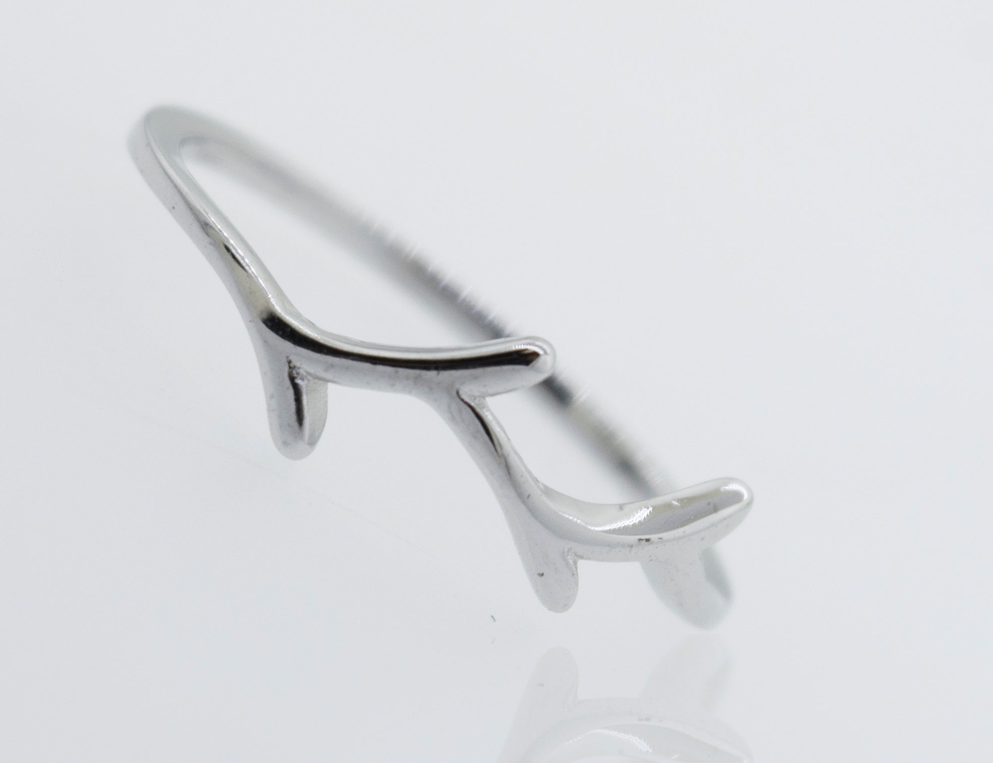 A Super Silver Tree Branch Silver ring with antlers, rhodium plated.