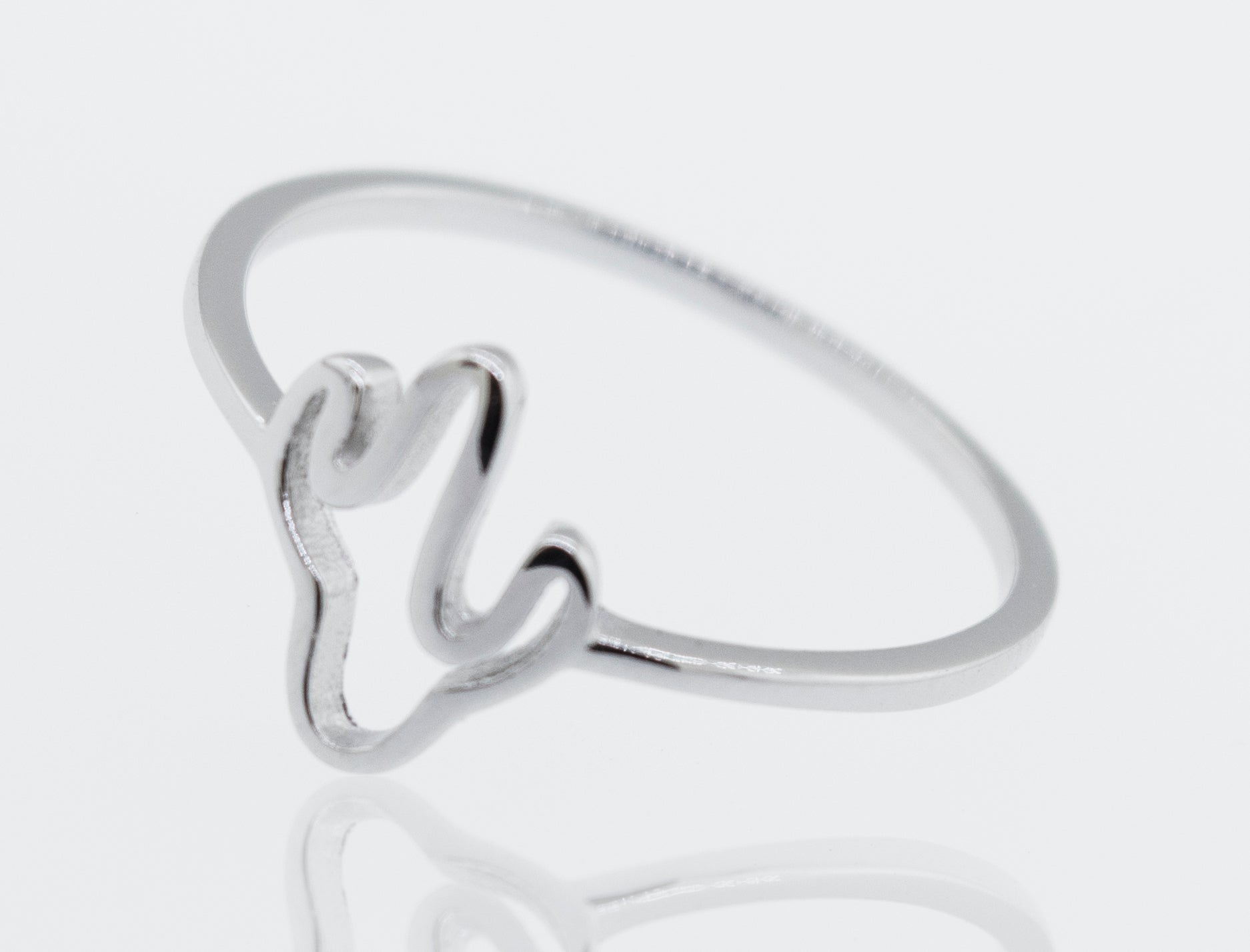 A high polish, 925 sterling silver Super Silver Cactus Ring on a white surface.