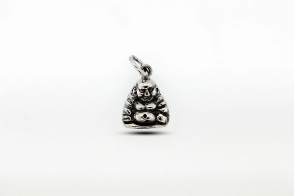 A Super Silver Laughing Buddha Charm pendant on a white background.