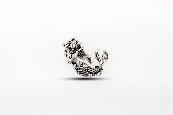 A Super Silver Relaxing Mermaid Charm with Fixed Bail on a white background, perfect for nautical lovers and ocean nymph charm enthusiasts.