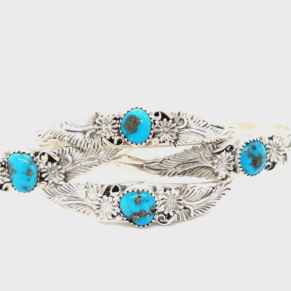 
                  
                    Load and play video in Gallery viewer, Native American Turquoise Cuff with Floral Designs
                  
                