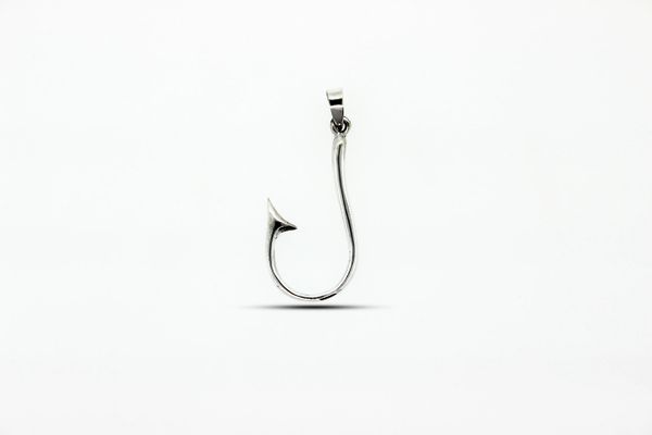 A Super Silver Fish Hook Pendant on a white background.