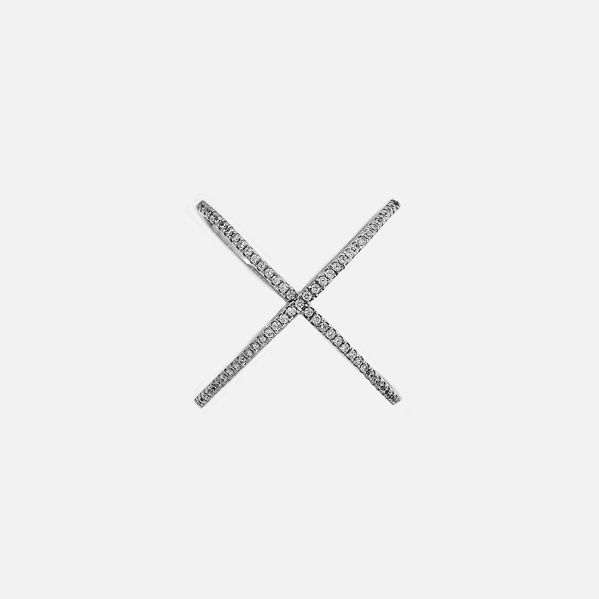 A sterling silver cross-shaped earring with "X" Cubic Zirconia ring.