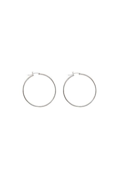 A pair of Super Silver Hinged Hoops 2 mm x 45 mm on a white background.