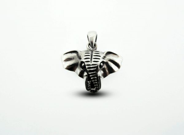 A dainty Super Silver Elephant Head Pendant on a white background.