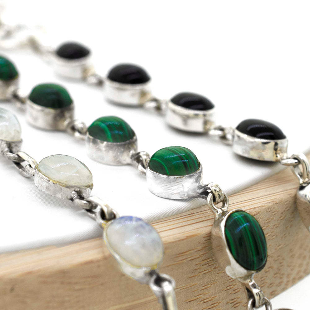 A Simple Oval Gemstone Bracelet with Super Silver stones.