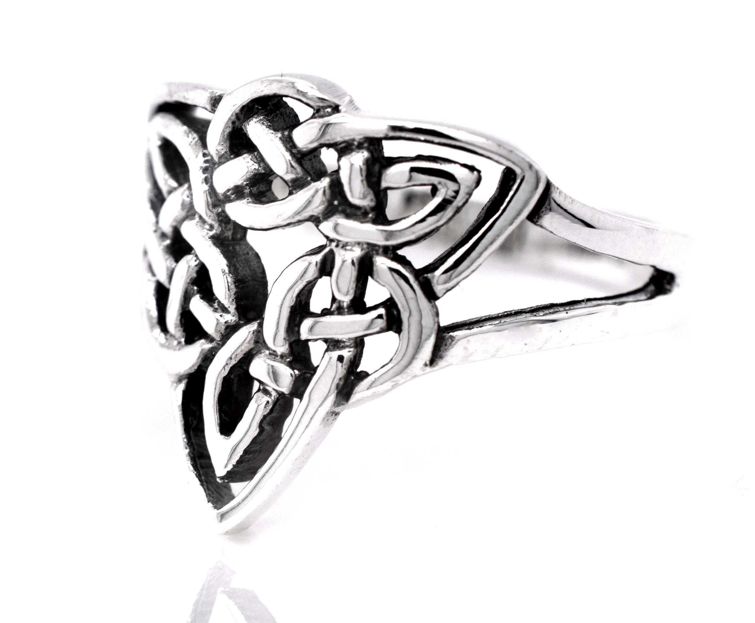 Triangle Shape Celtic Knot Design Ring in sterling silver, a stylish night-out selection from Super Silver.