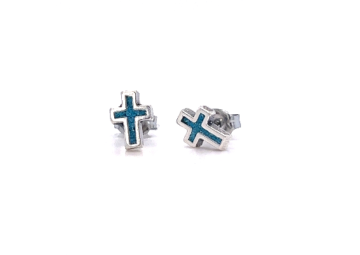 Super Silver's Simple Turquoise Cross Studs earrings with turquoise accents.