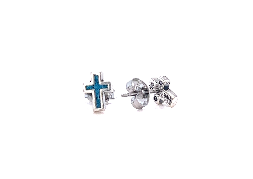 A pair of Simple Turquoise Cross Studs by Super Silver with Southwest style and sterling silver cross earrings with turquoise accents.