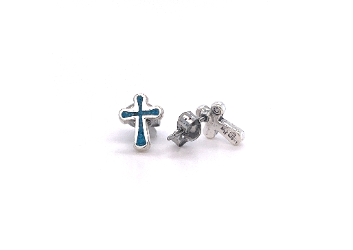 A pair of Simple Cross Studs with Inlaid Turquoise by Super Silver.