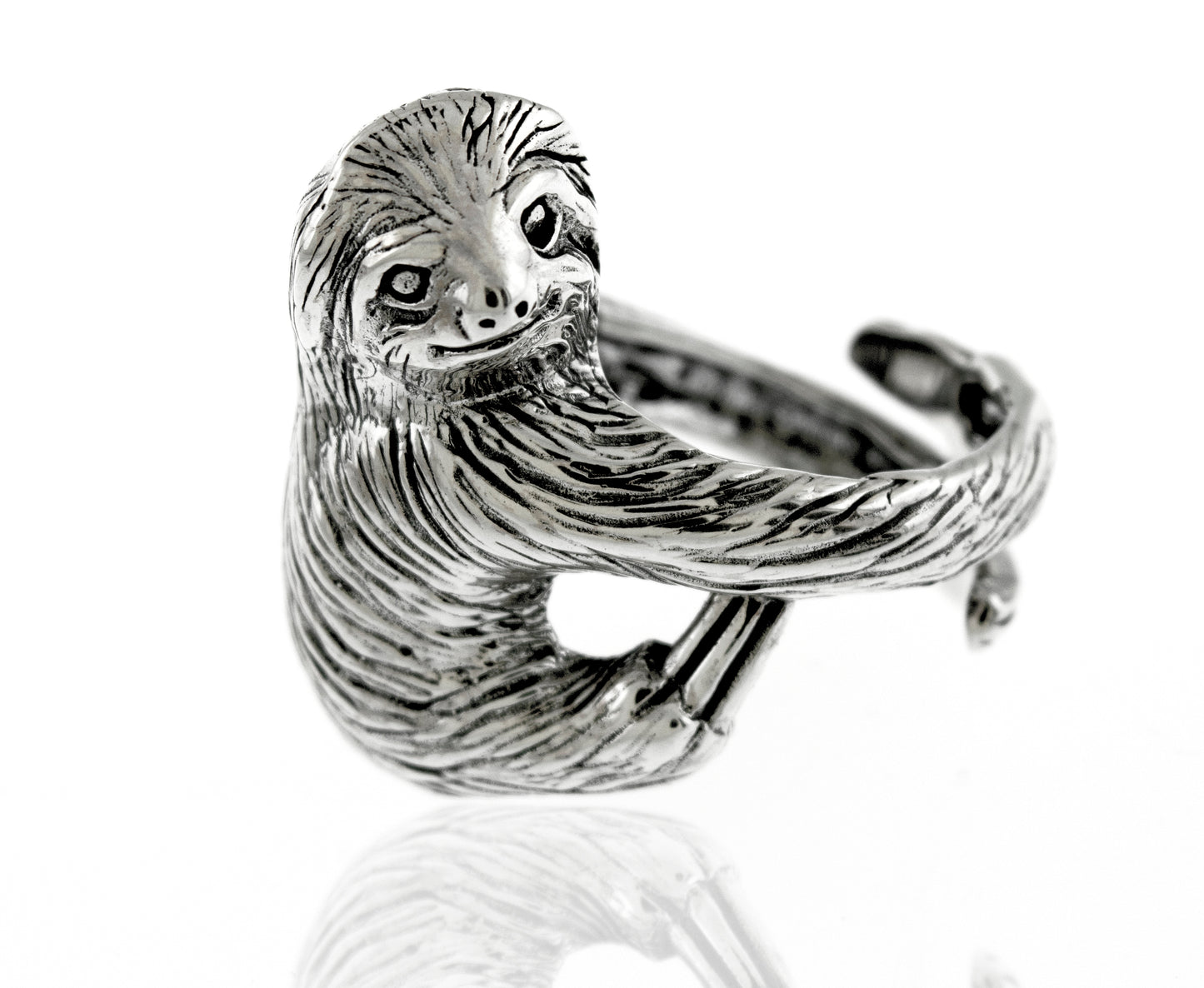 A sterling silver Detailed Sloth Ring.