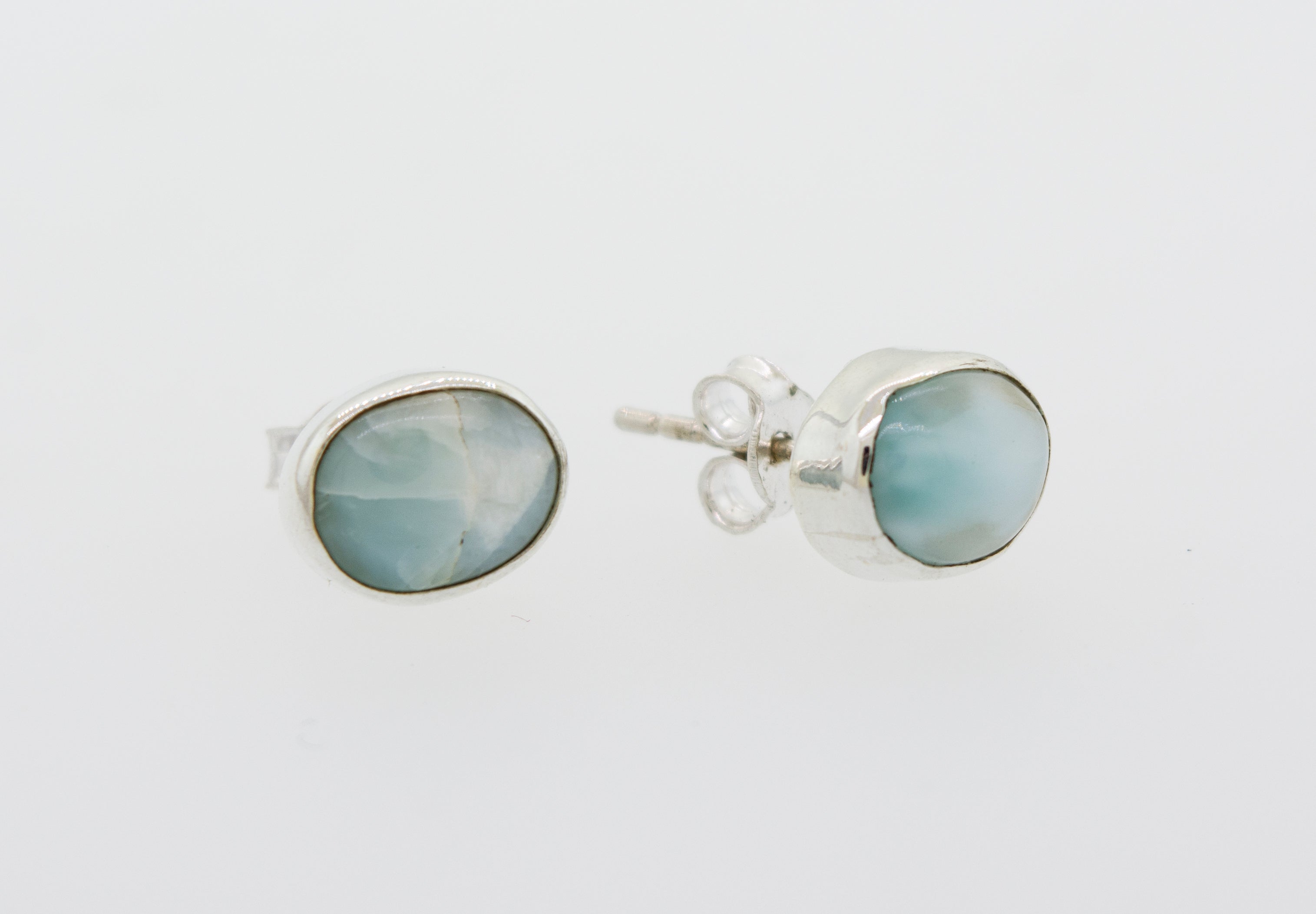 Elegant Larimar stud earrings in Super Silver.