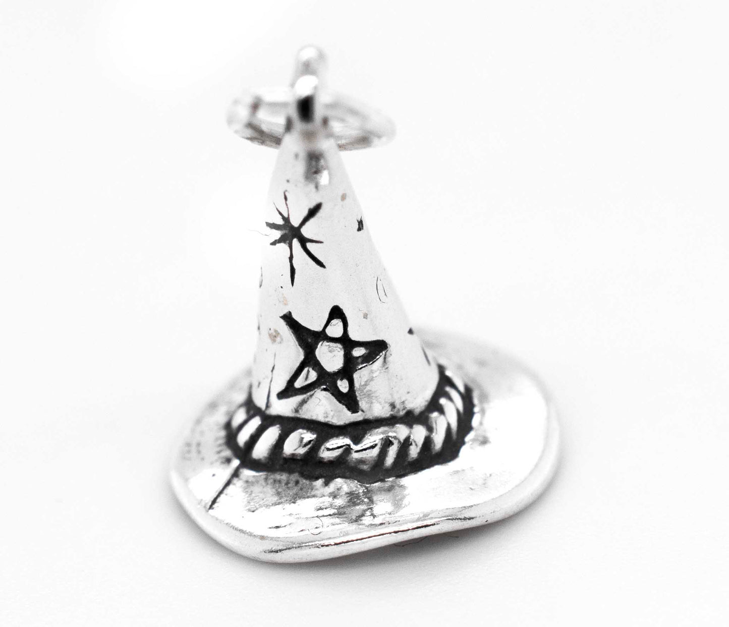 A Super Silver Witch Hat Charm with Moon and Stars.