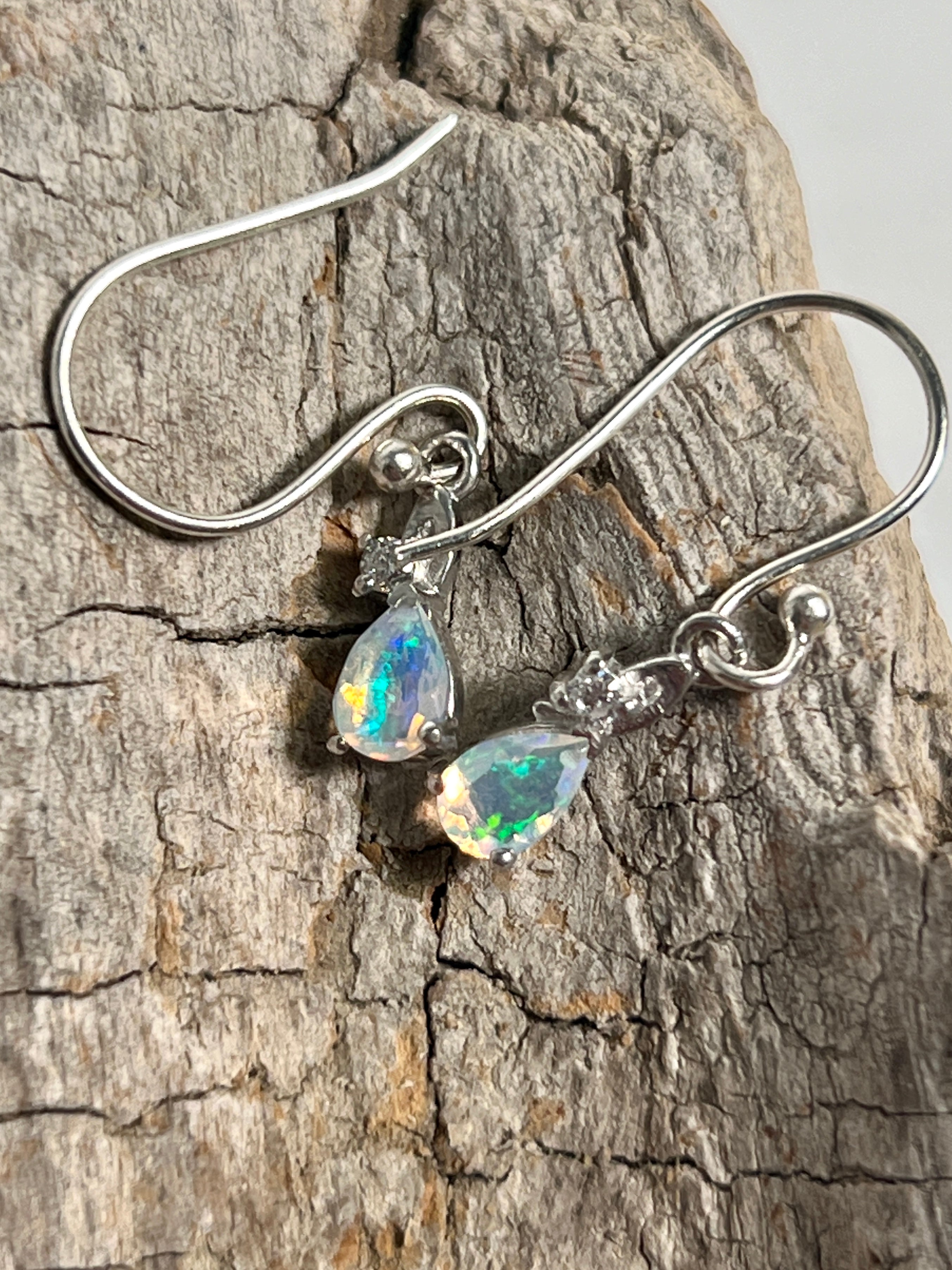 Super Silver's Tiny Teardrop Ethiopian Opal Earrings.