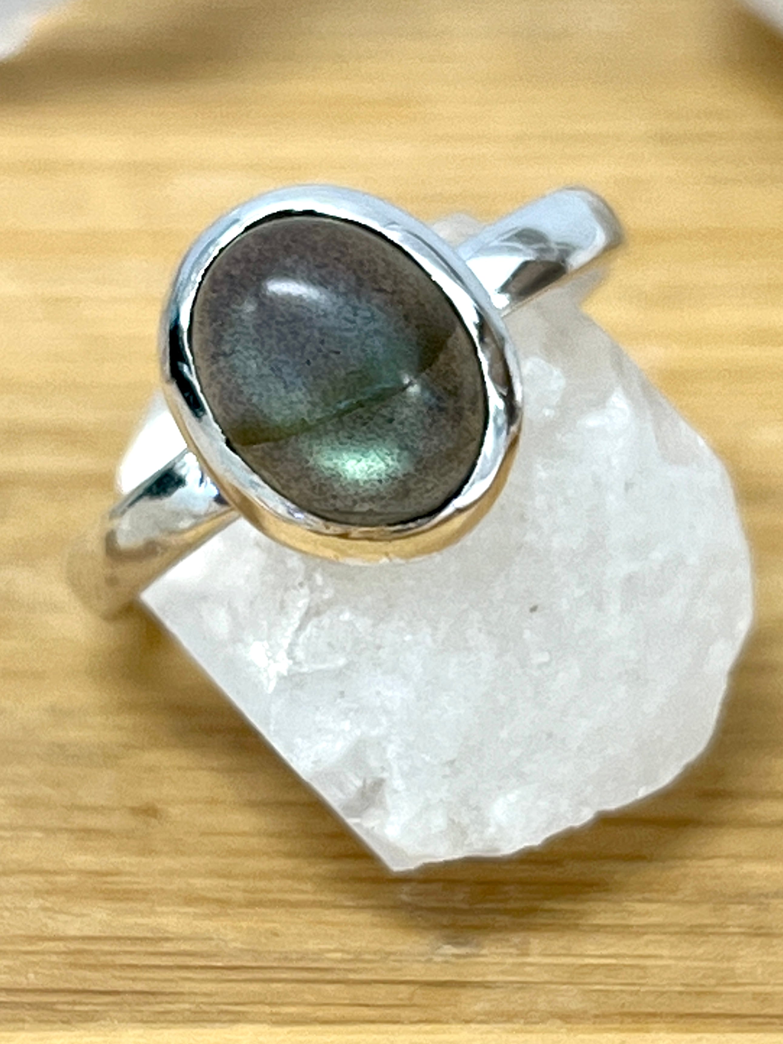 Simple Oval Moonstone Or Labradorite Ring in sterling silver.