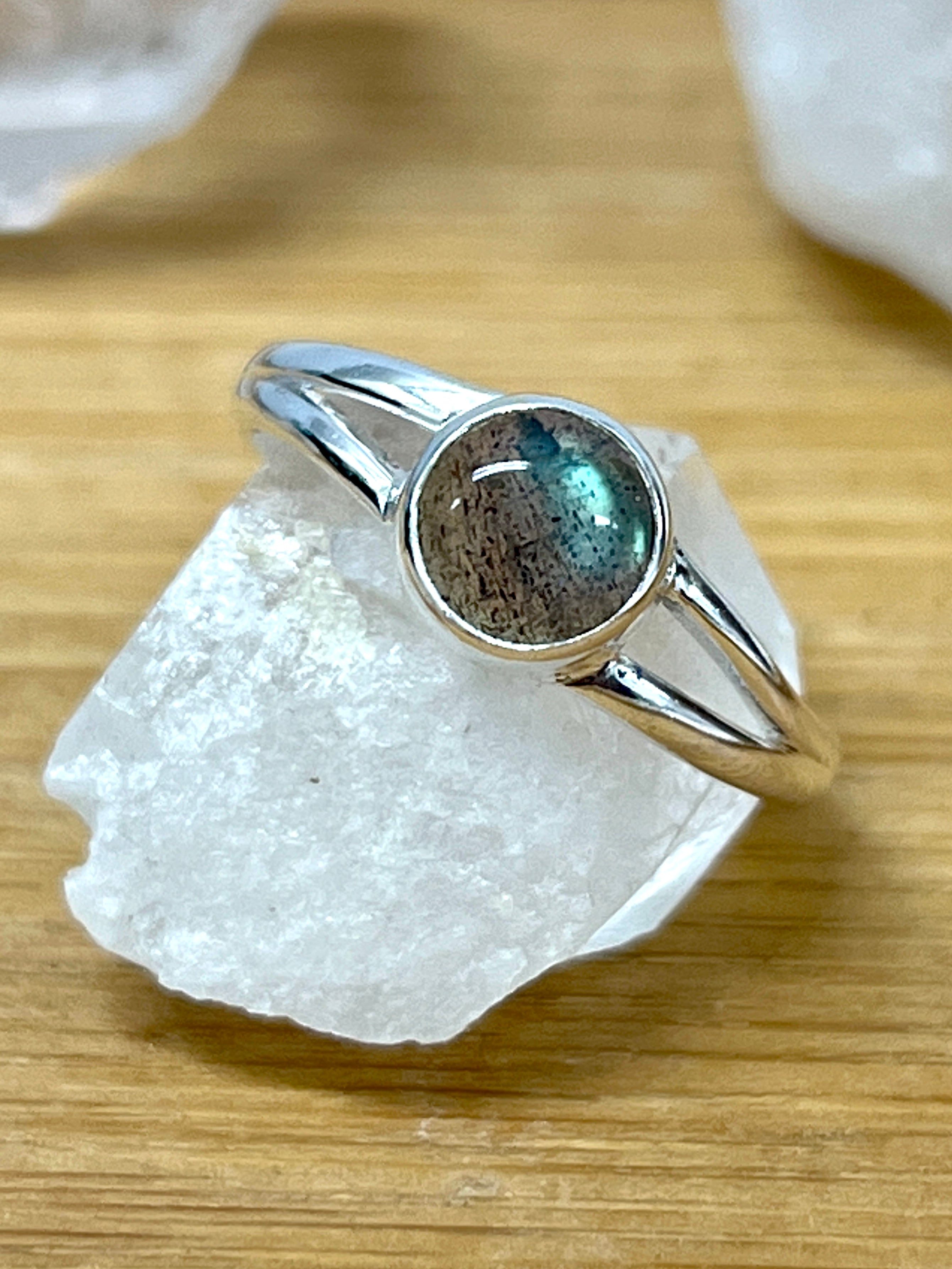 Circular Minimalist Stone Ring in sterling silver by Super Silver.