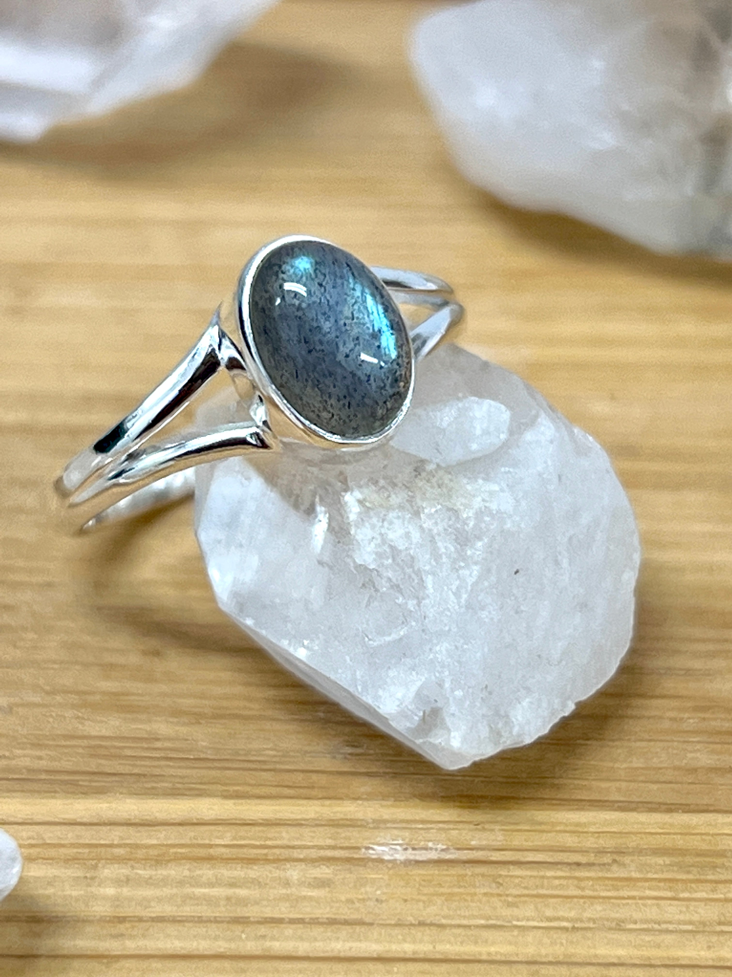 Minimalist Moonstone Or Labradorite Ring in sterling silver.