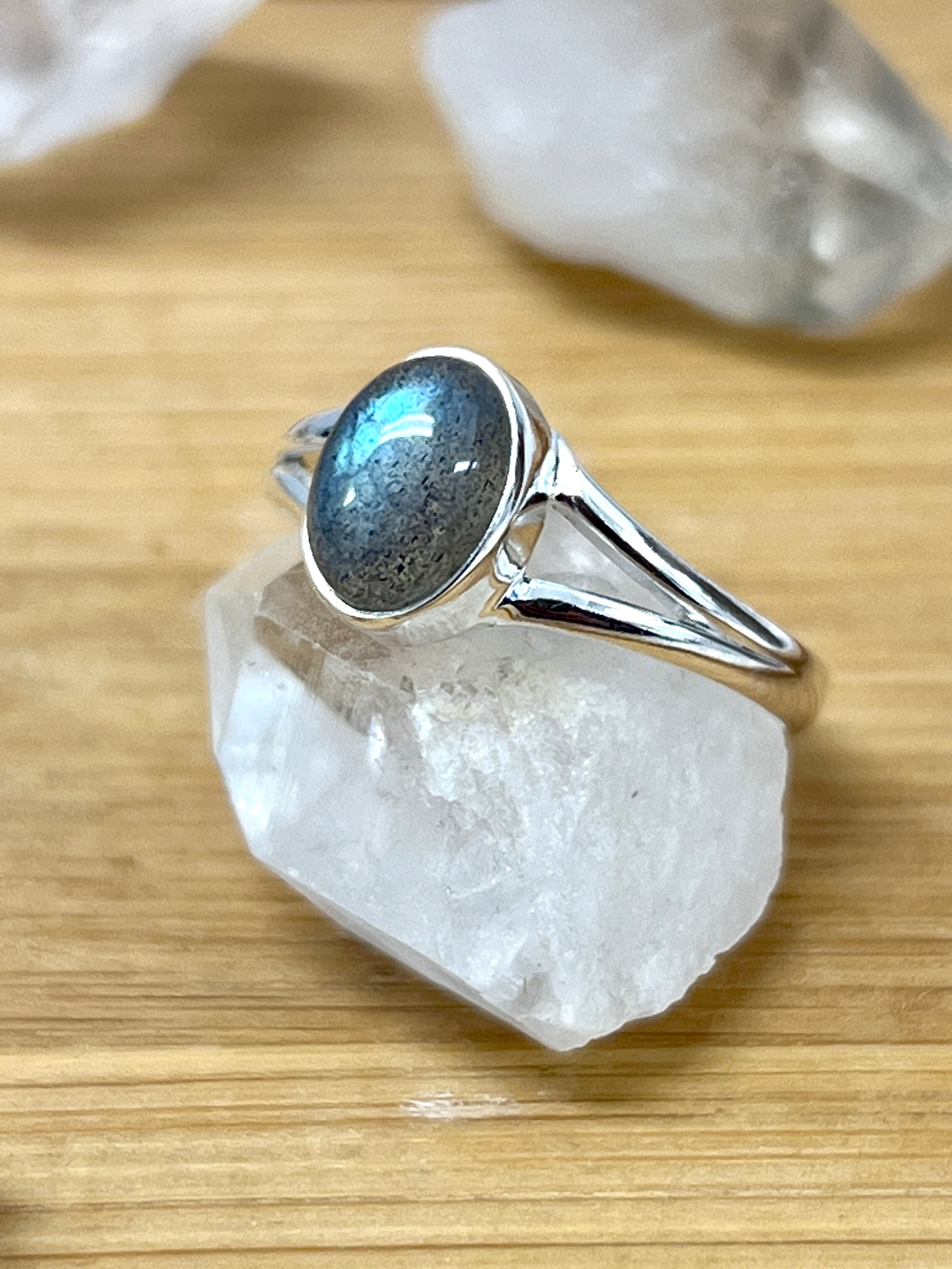 Minimalist Moonstone Or Labradorite Ring cabochon ring in sterling silver.