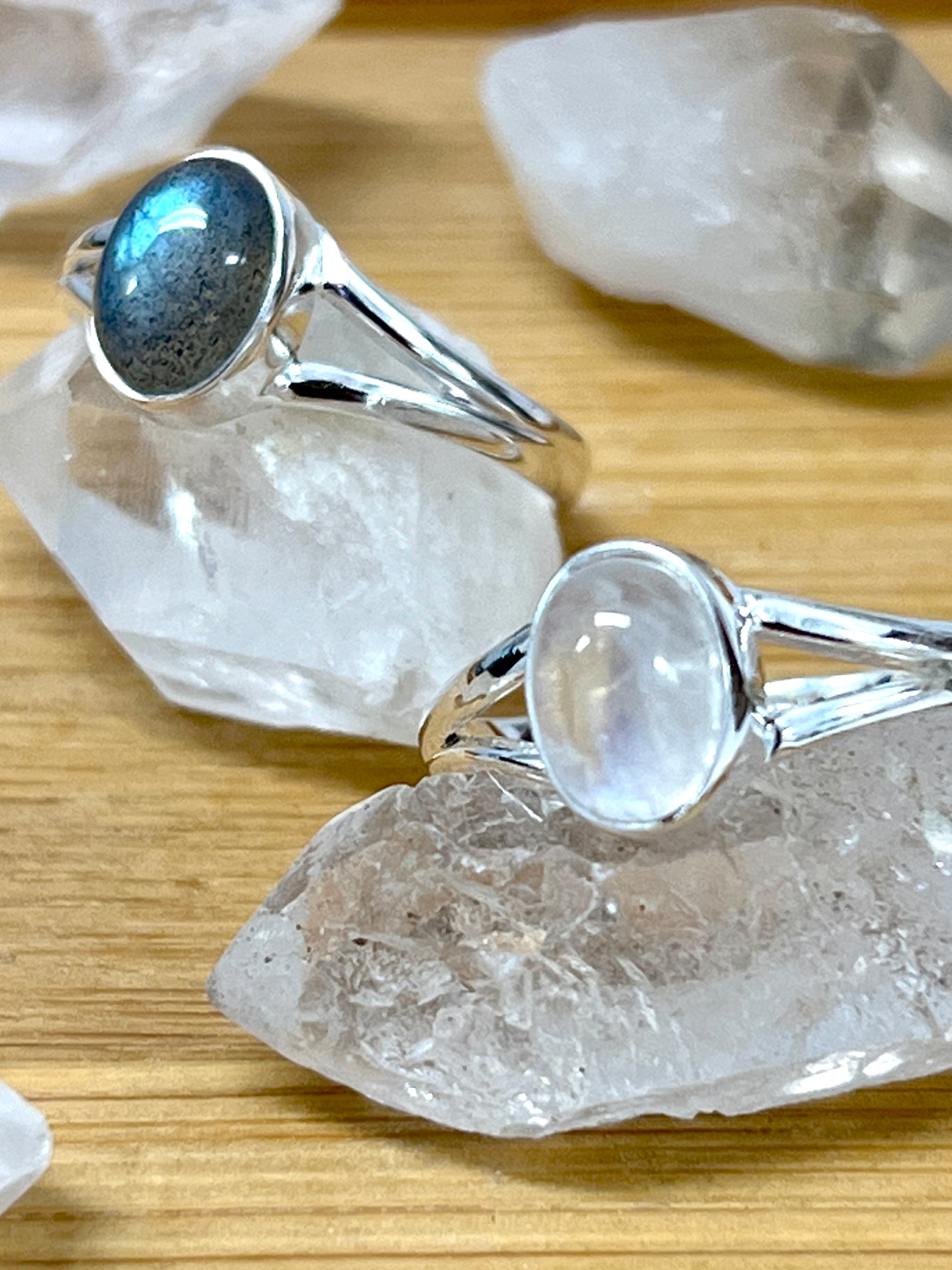 Sterling silver Minimalist Moonstone Or Labradorite ring perfect for a hippie vibe.