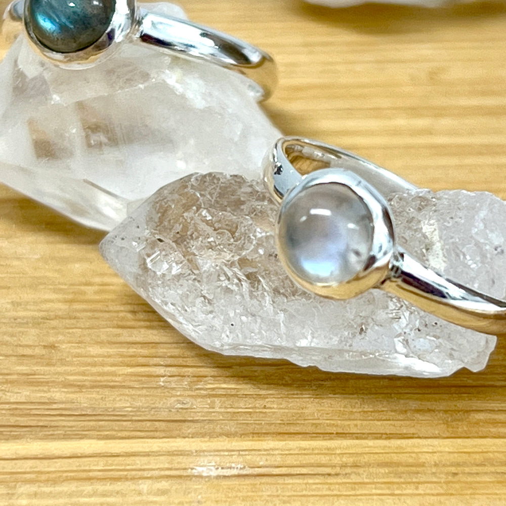 Simple Moonstone and Labradorite Stacking Ring by Super Silver in sterling silver.
