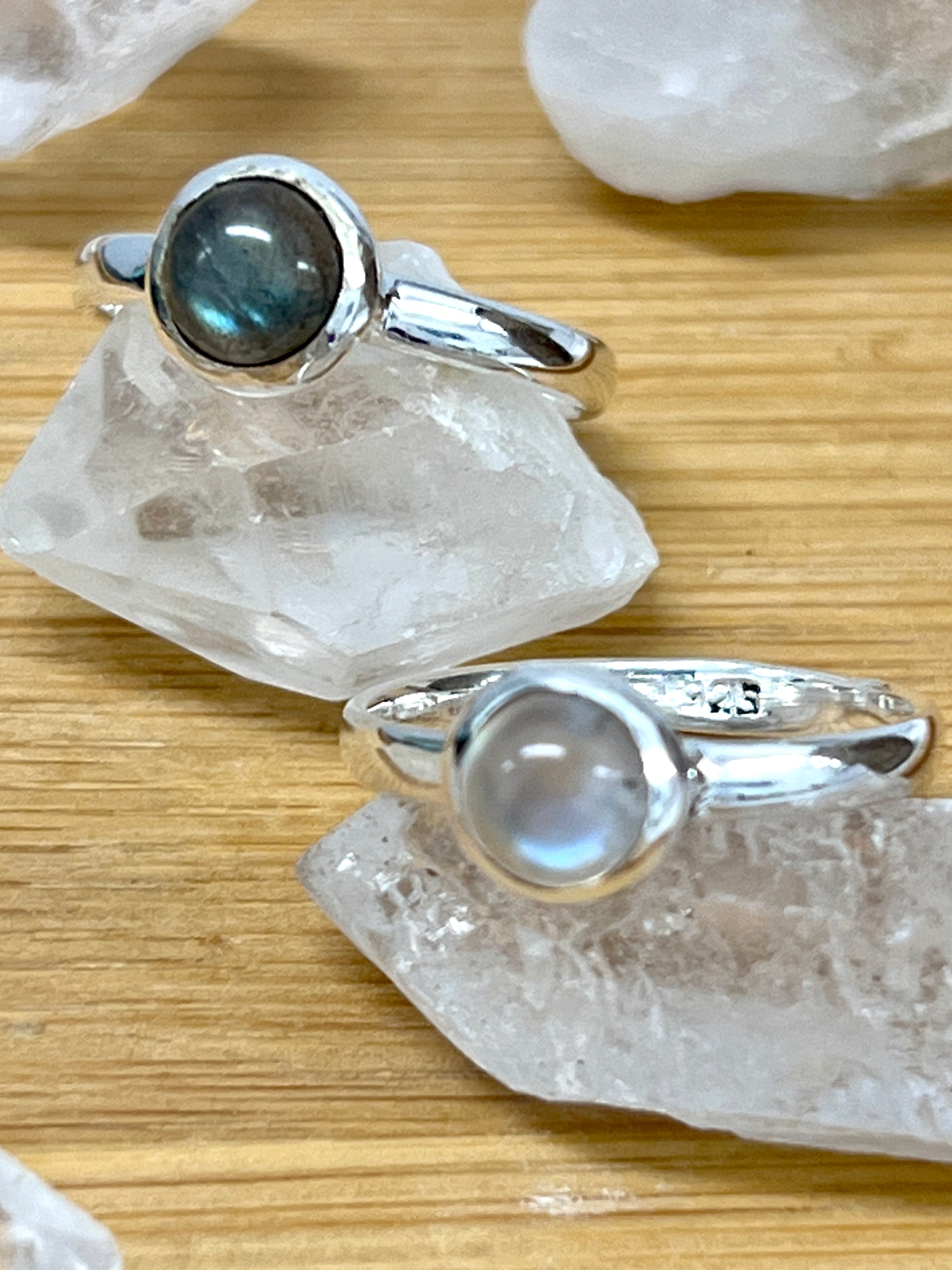 Simple Moonstone and Labradorite Stacking Ring by Super Silver.