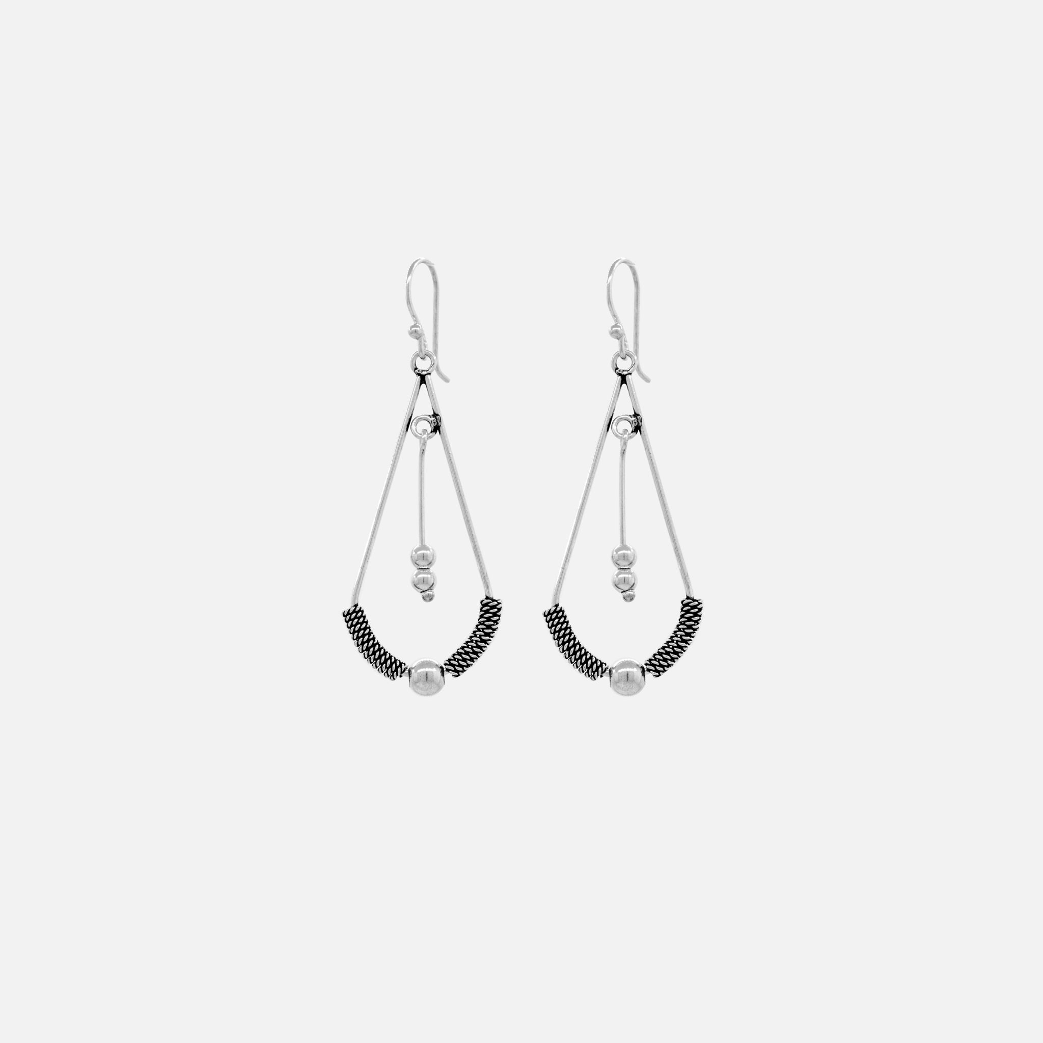 A pair of Super Silver Bali Teardrop Earrings with Tassel in .925 silver with black beads.