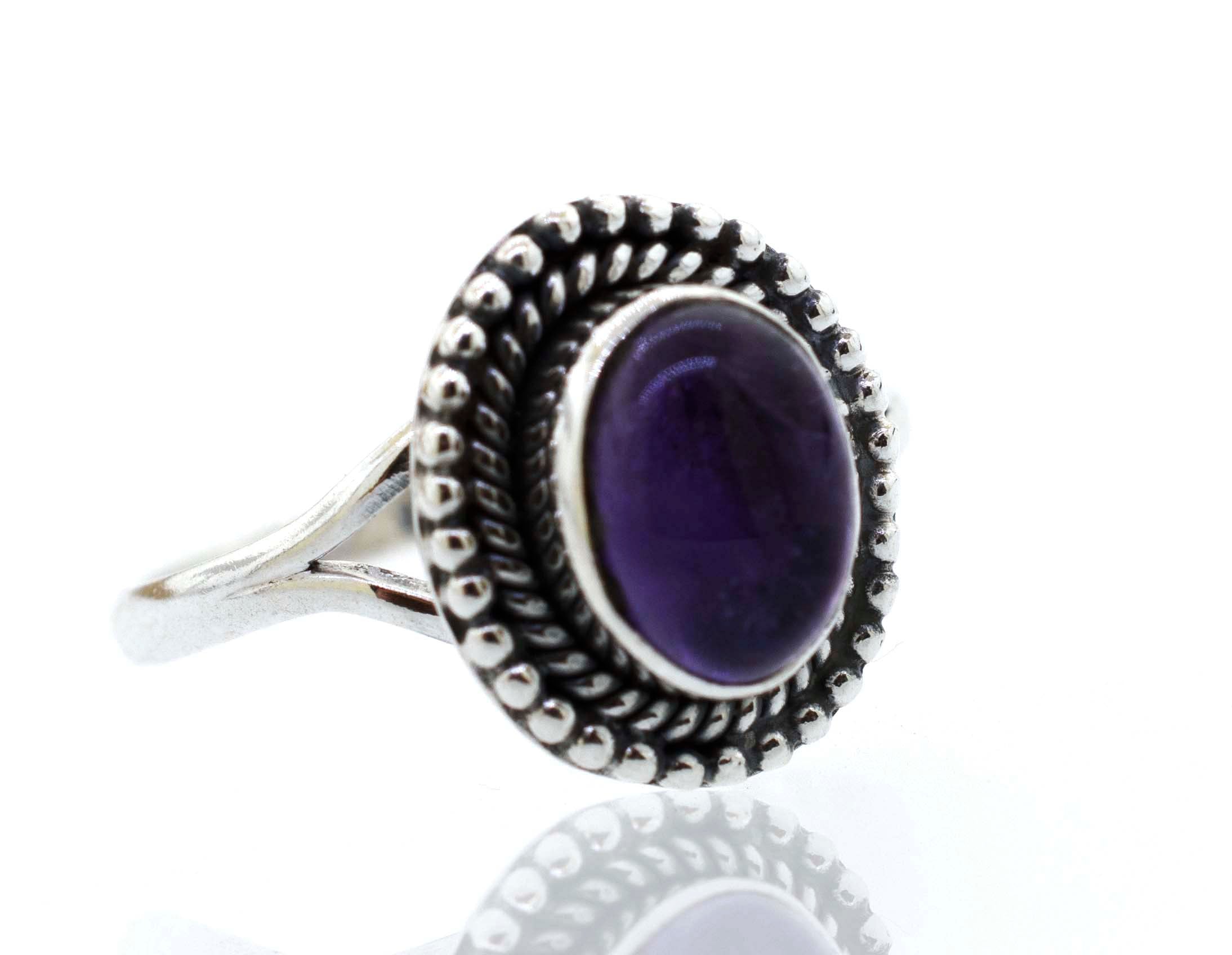 Hippie-inspired Gemstone Oval Shield Ring in sterling silver.