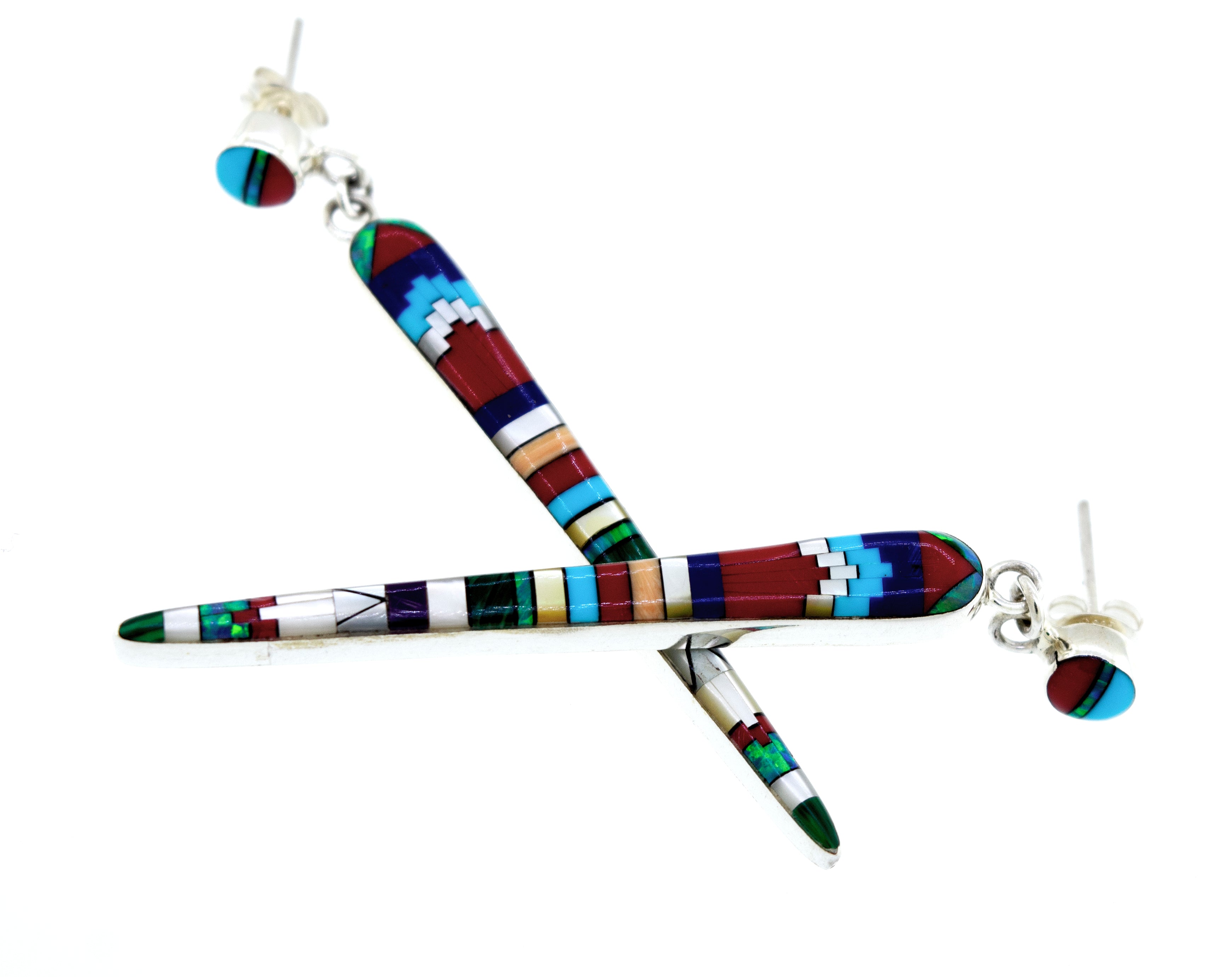 A pair of Beautiful Designer Multi-Stone Elongated Teardrop Earrings by Super Silver on a white background.