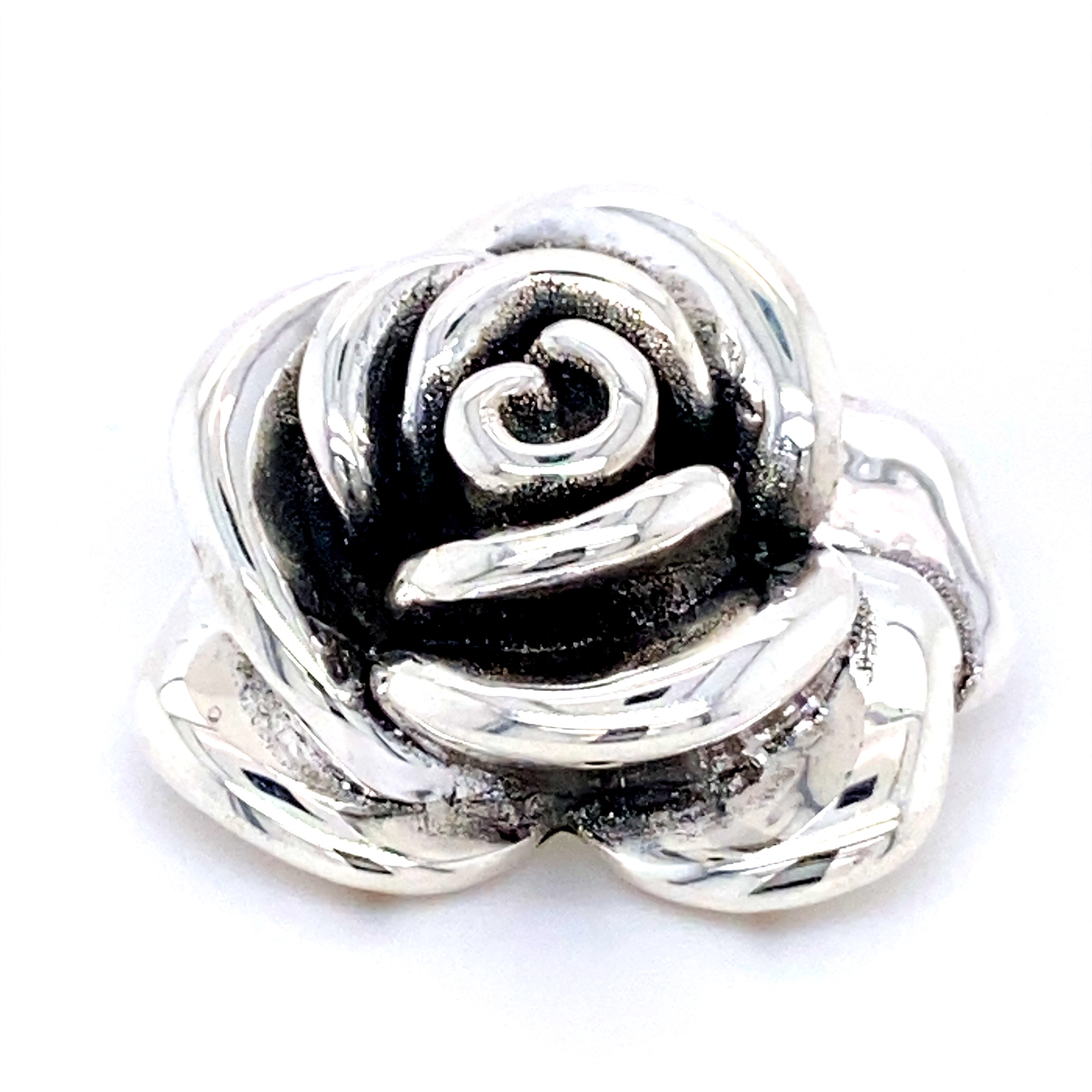 A Stunning Electroformed Rose Pendant by Super Silver on a white background.