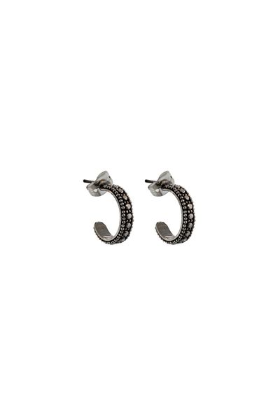 A pair of Super Silver Ball Stud Hoops on a white background.