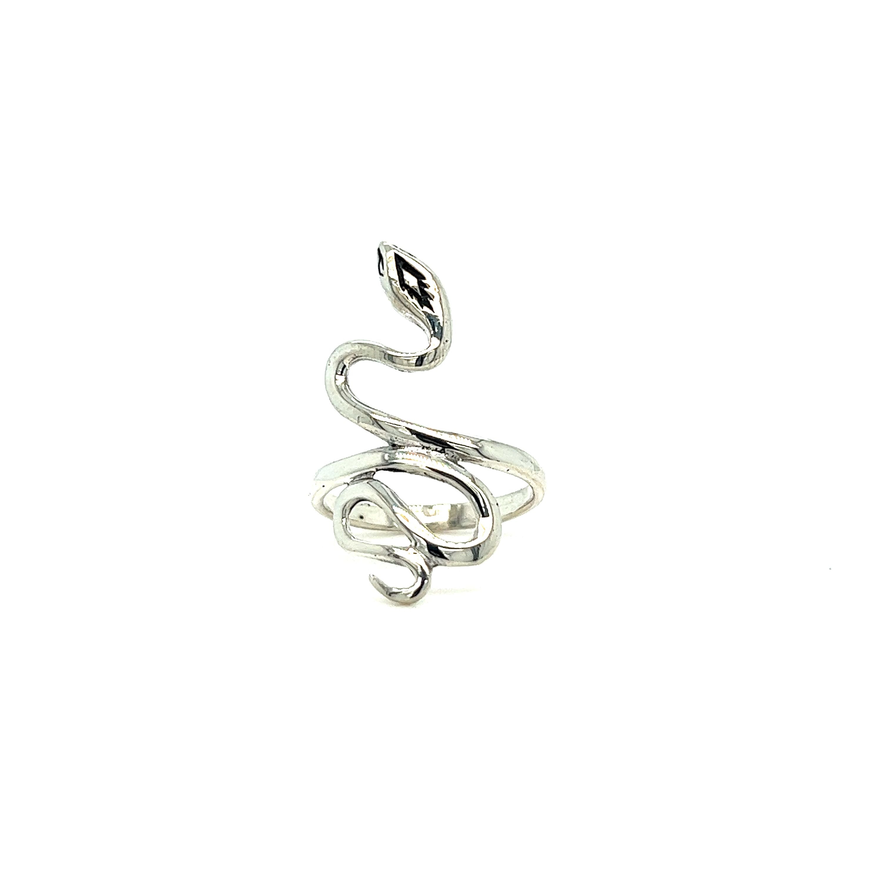 A Coiled Snake Ring With Fine Finish by Super Silver exuding charm and confidence on a white background.