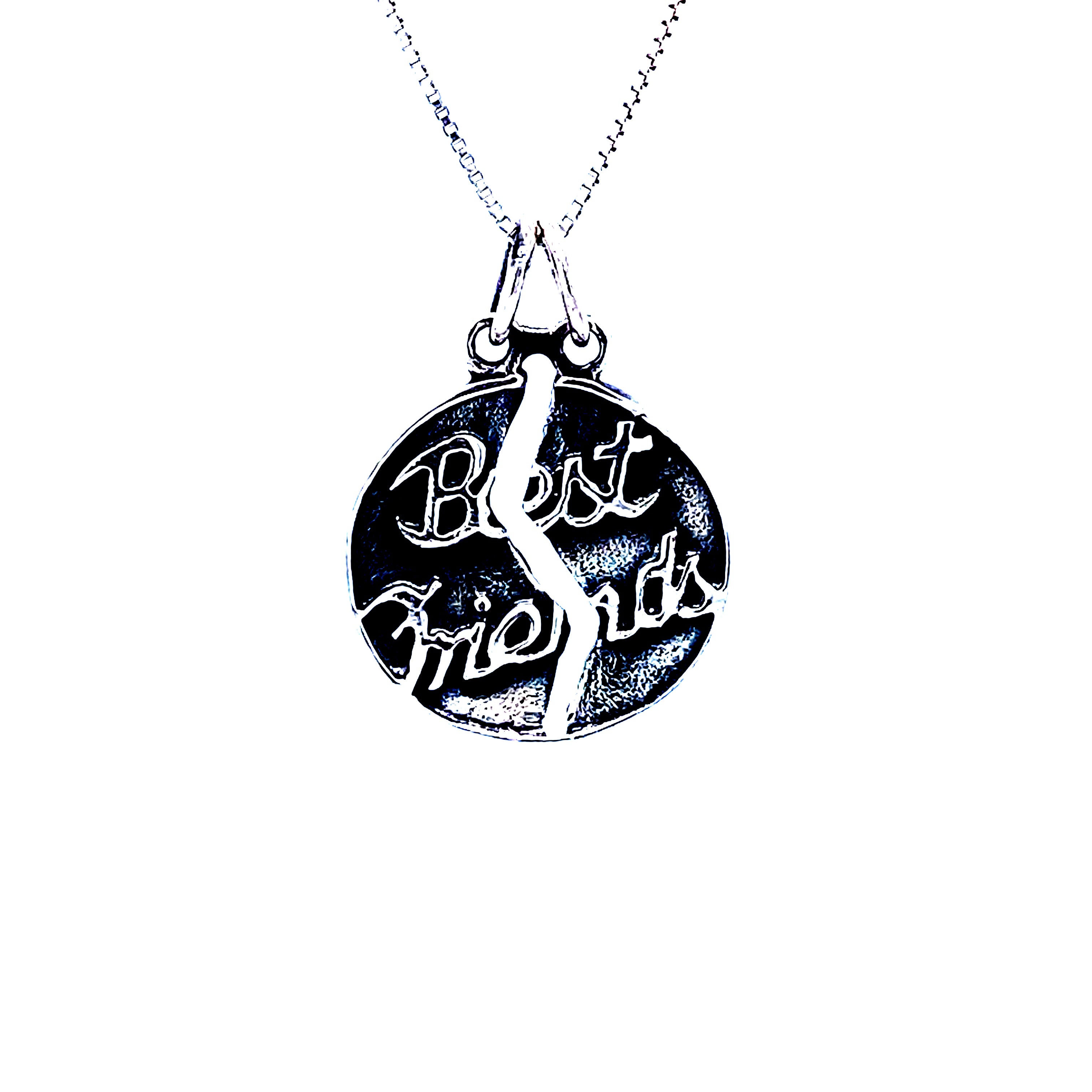 A Super Silver sterling silver necklace with the "Best Friends" Break Apart Charm engraved on it.