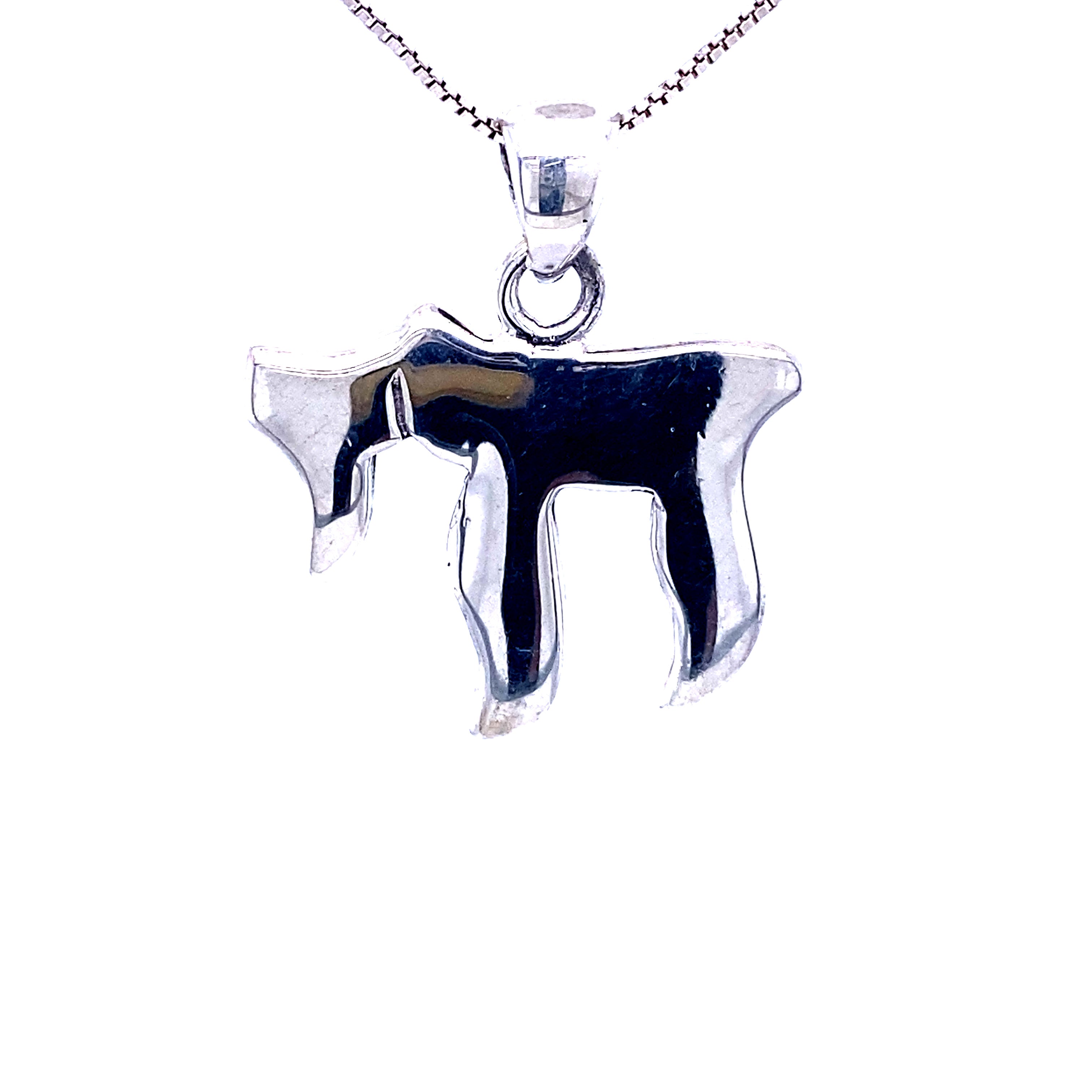 A Simple Hebrew Chai Symbol Pendant by Super Silver, featuring a black and white horse, serving as a symbol of strength and grace.