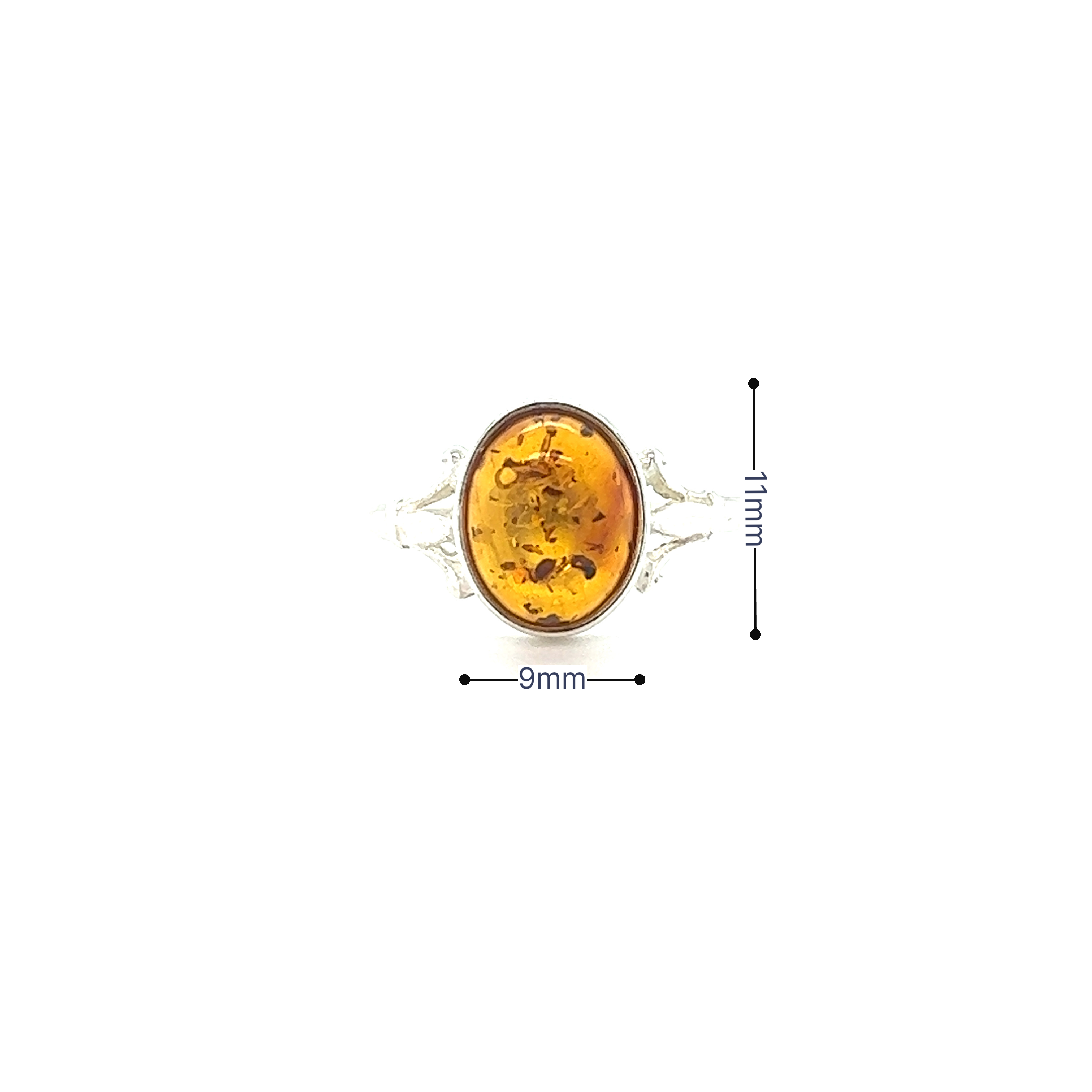 A Super Silver Glowing Oval Amber Ring adorned with a captivating oval Baltic amber stone and precise measurements.