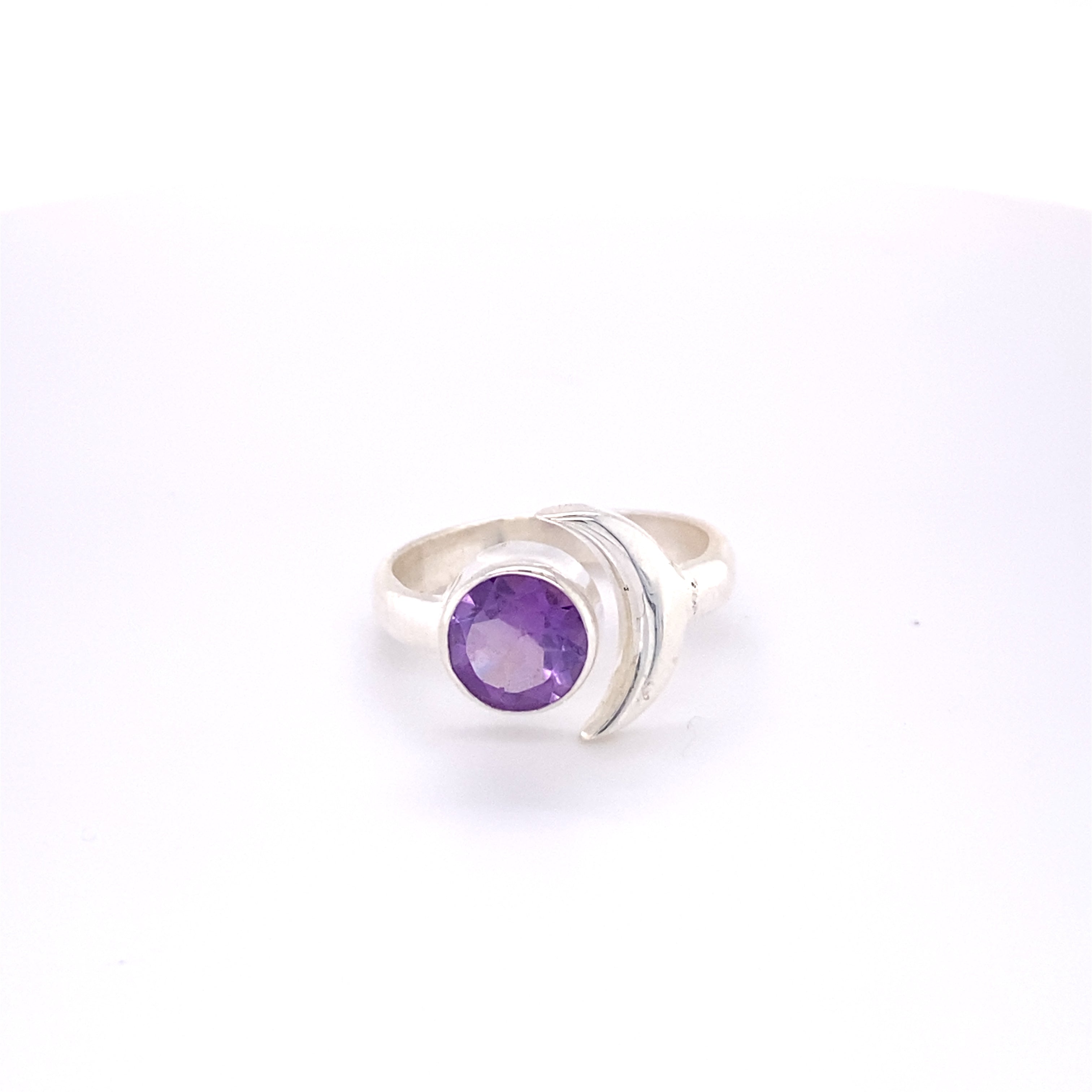 Beautiful Crescent Moon Ring with Natural Gemstones in sterling silver.