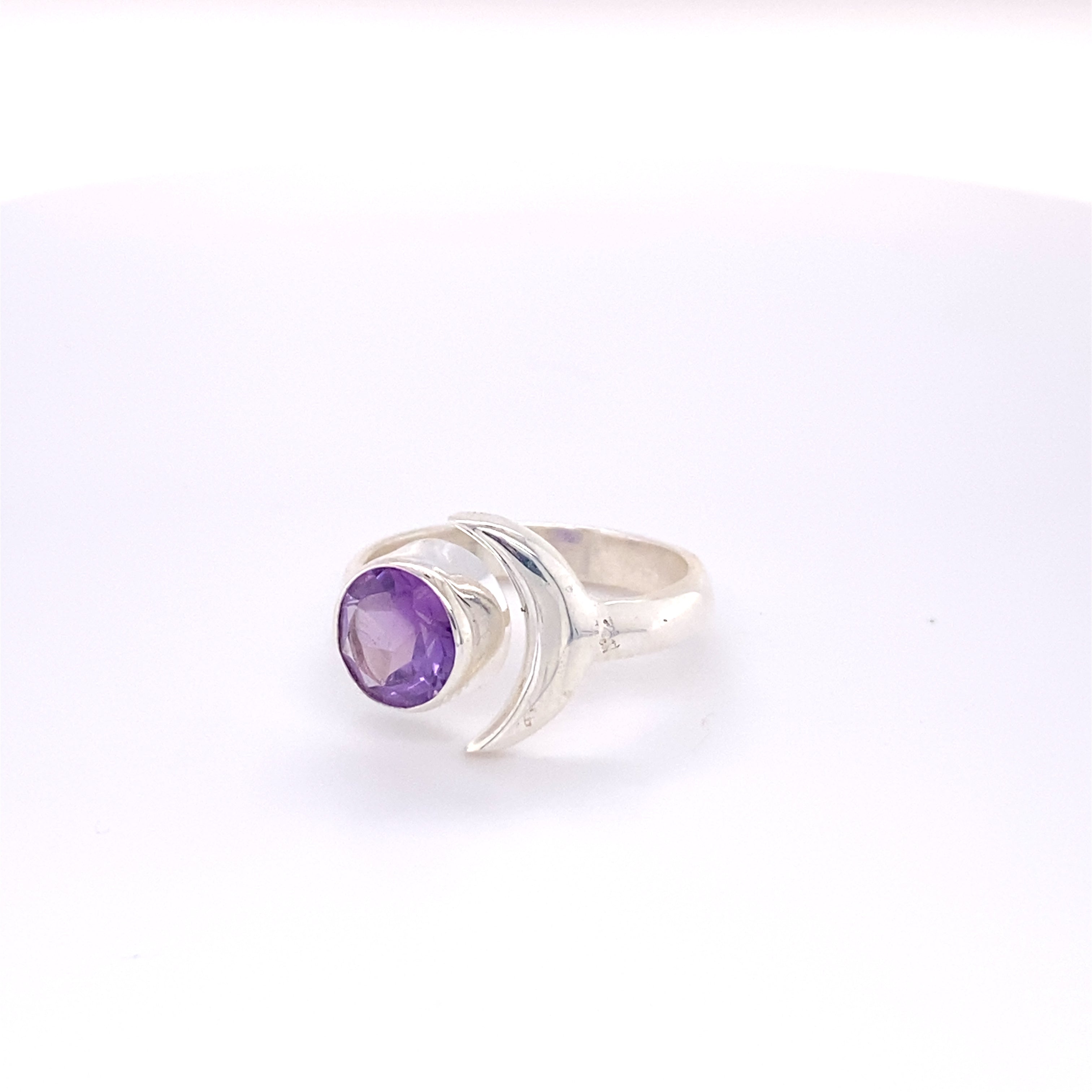 Crescent Moon Ring with Natural Gemstones in sterling silver.