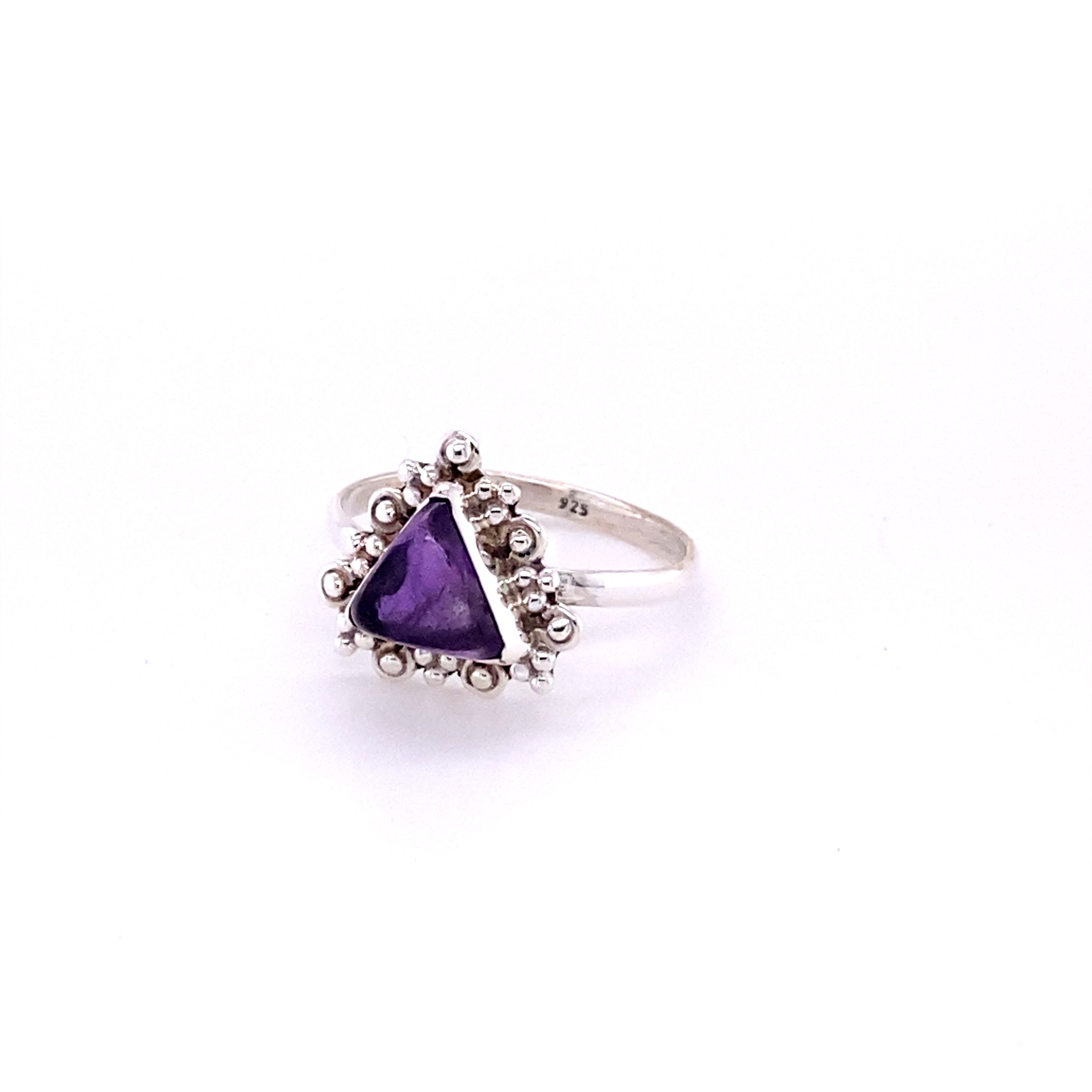 Delicate Gemstone Triangle Ring in sterling silver.