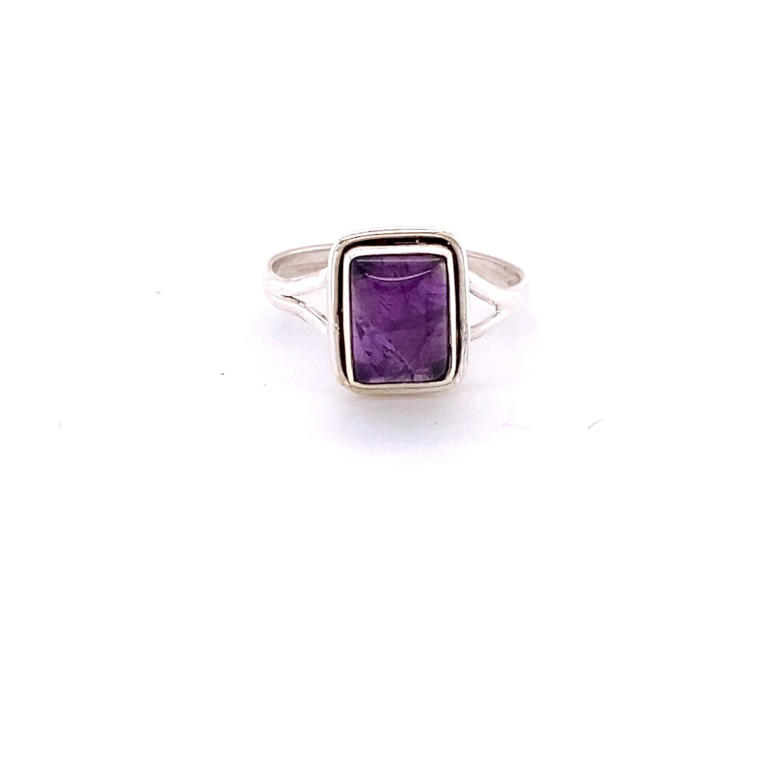 Super Silver Simple Square Amethyst Gemstone Ring.