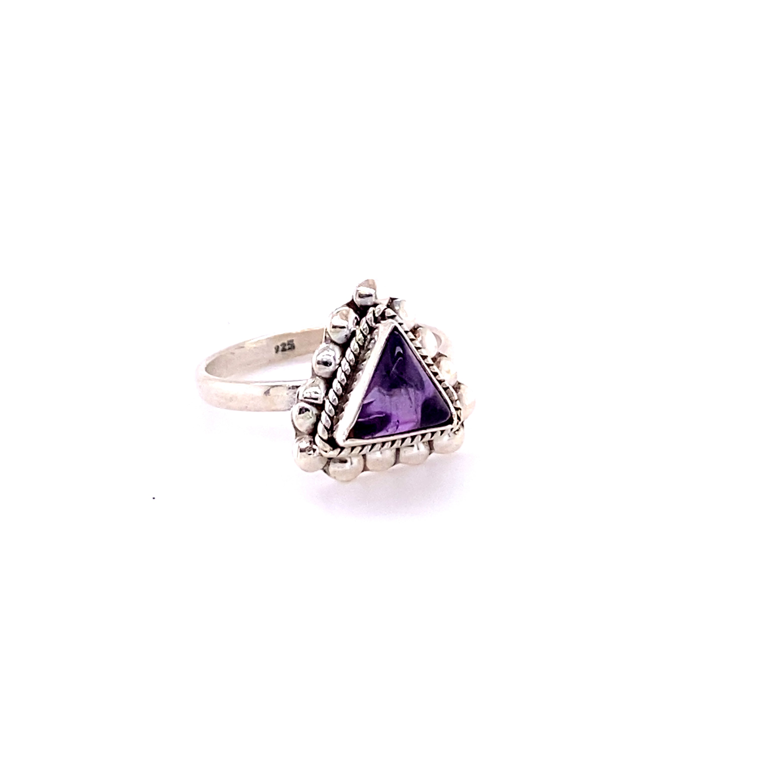 Triangle Gemstone Ring with Beads in sterling silver.
