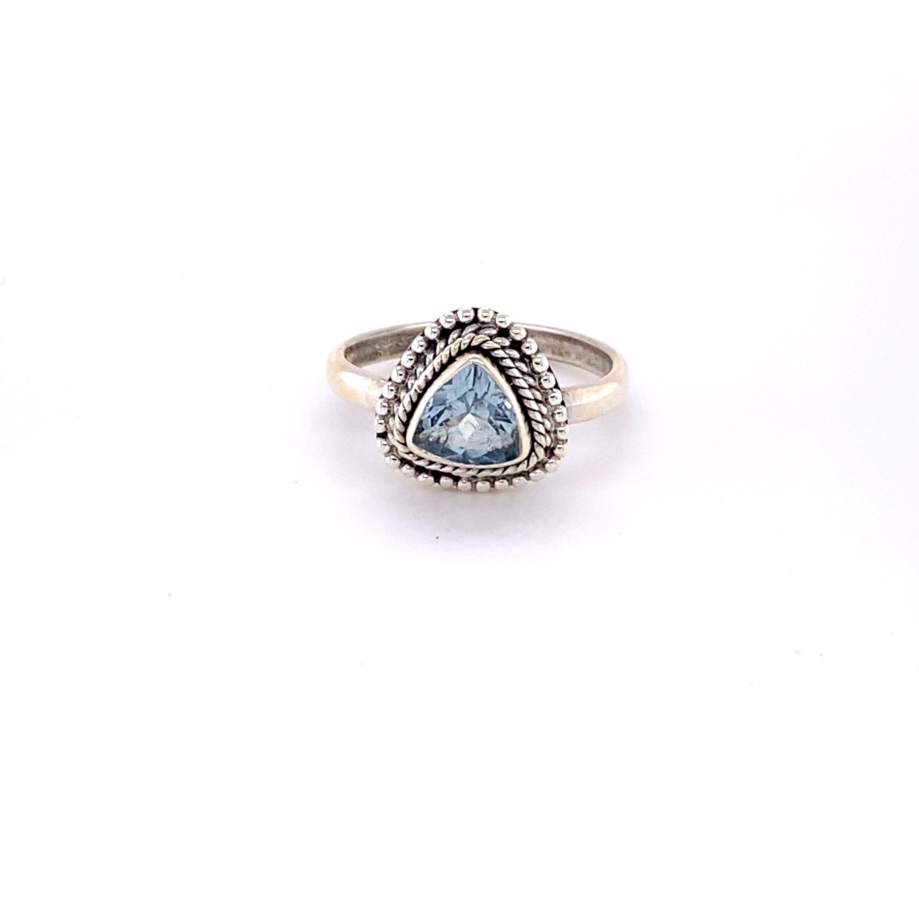 A Super Silver Triangle Gemstone Ring with Rope Border.