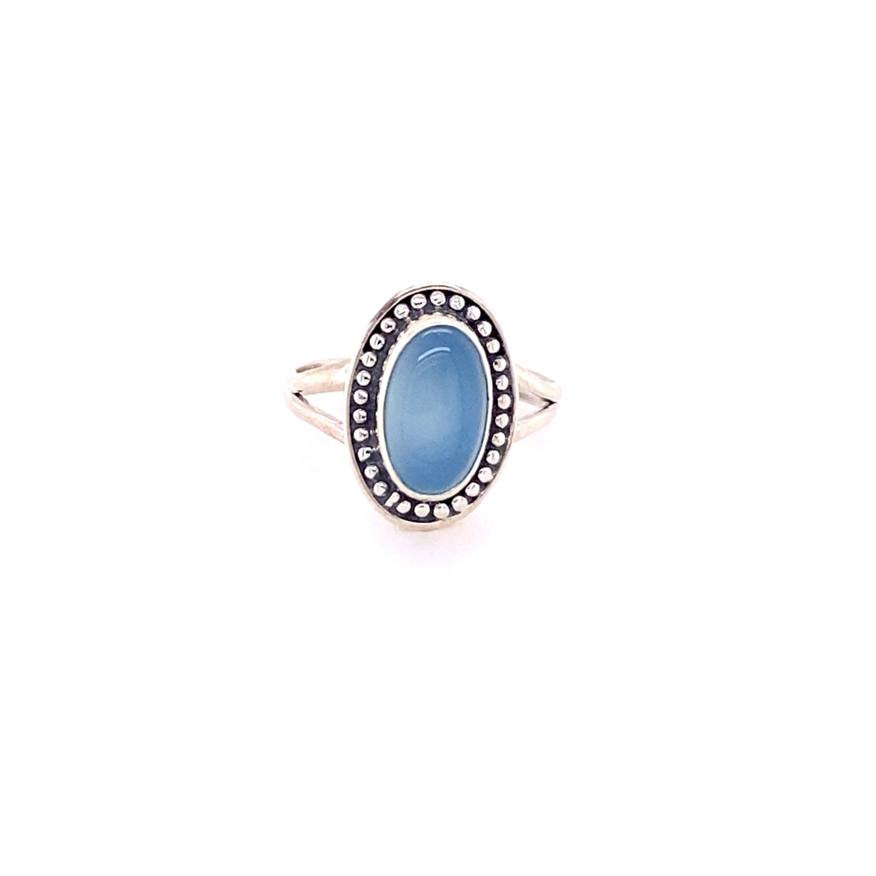 A Trendy Oval Ring with a blue stone and diamonds made of .925 Sterling Silver, by Super Silver.